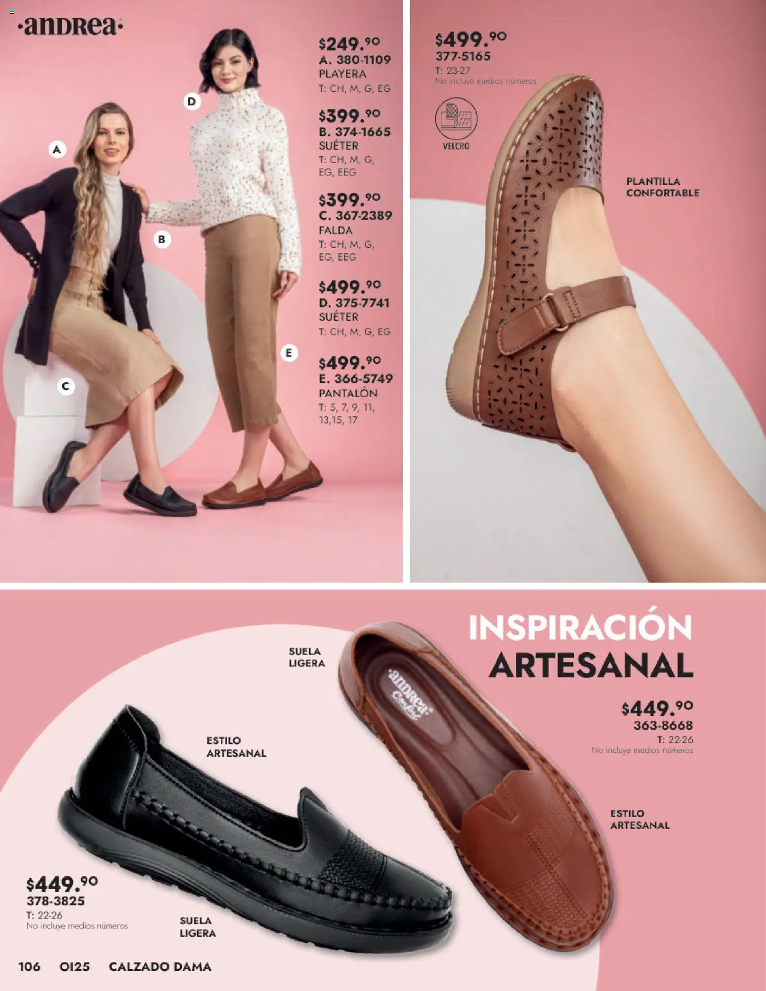 Nuevas ofertas de Andrea válidas en toda la República Mexicana desde el 24.08.2025. ¡Encuentra las mejores ofertas en Andrea - Catálogo Calzado Dama! | Página: 106 | Productos: Suéter, Playera, Falda