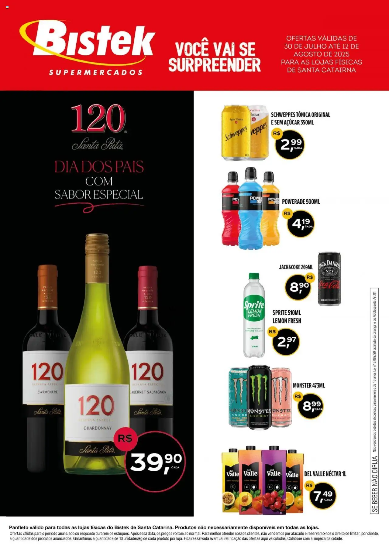 Bistek Supermercados Folheto - válido de 30.07.2025 | Página: 1 | Produtos: Água tônica, Cola, Açúcar, Monster