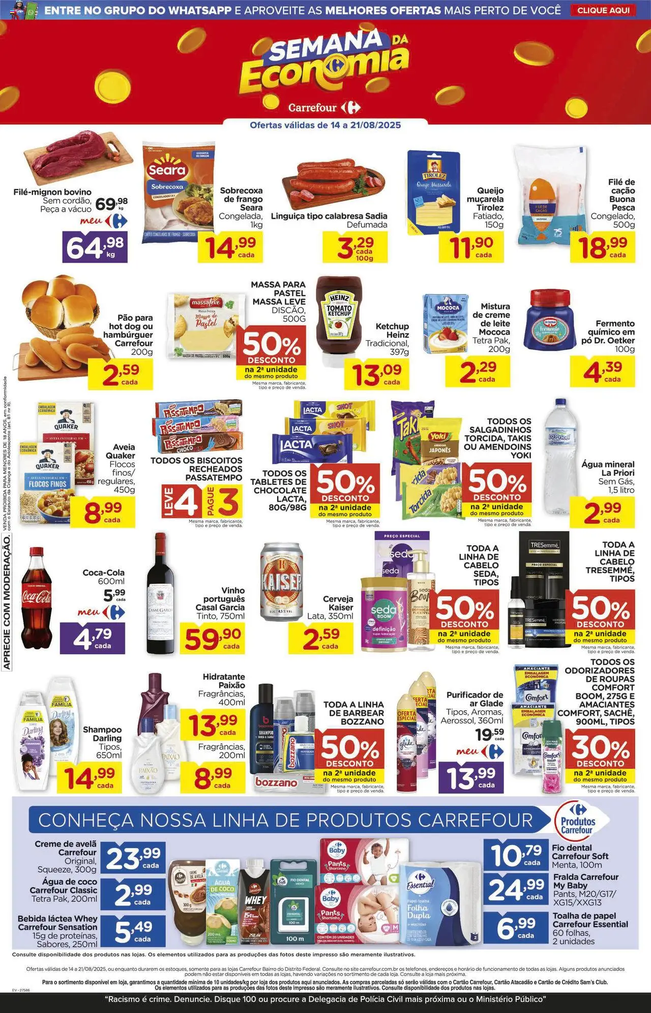 Carrefour Bairro Folheto - válido de 14.08.2025 | Página: 2 | Produtos: Linguiça, Cerveja, Muçarela, Água mineral