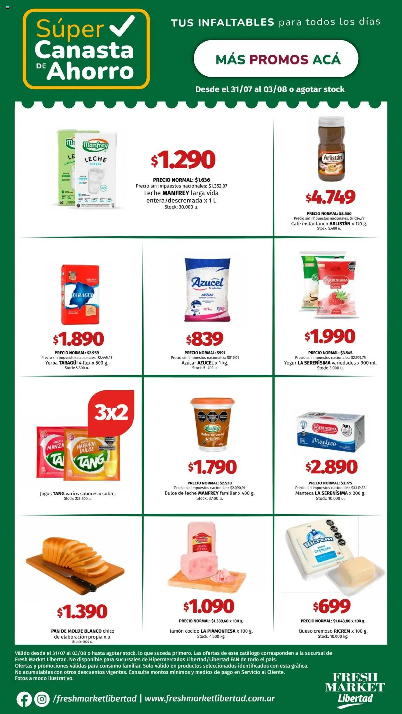 Hipermercado Libertad - Canasta - DOT │ válido desde el 31.07.2025 | Página: 3 | Productos: Jamón cocido, Leche, Queso, Café