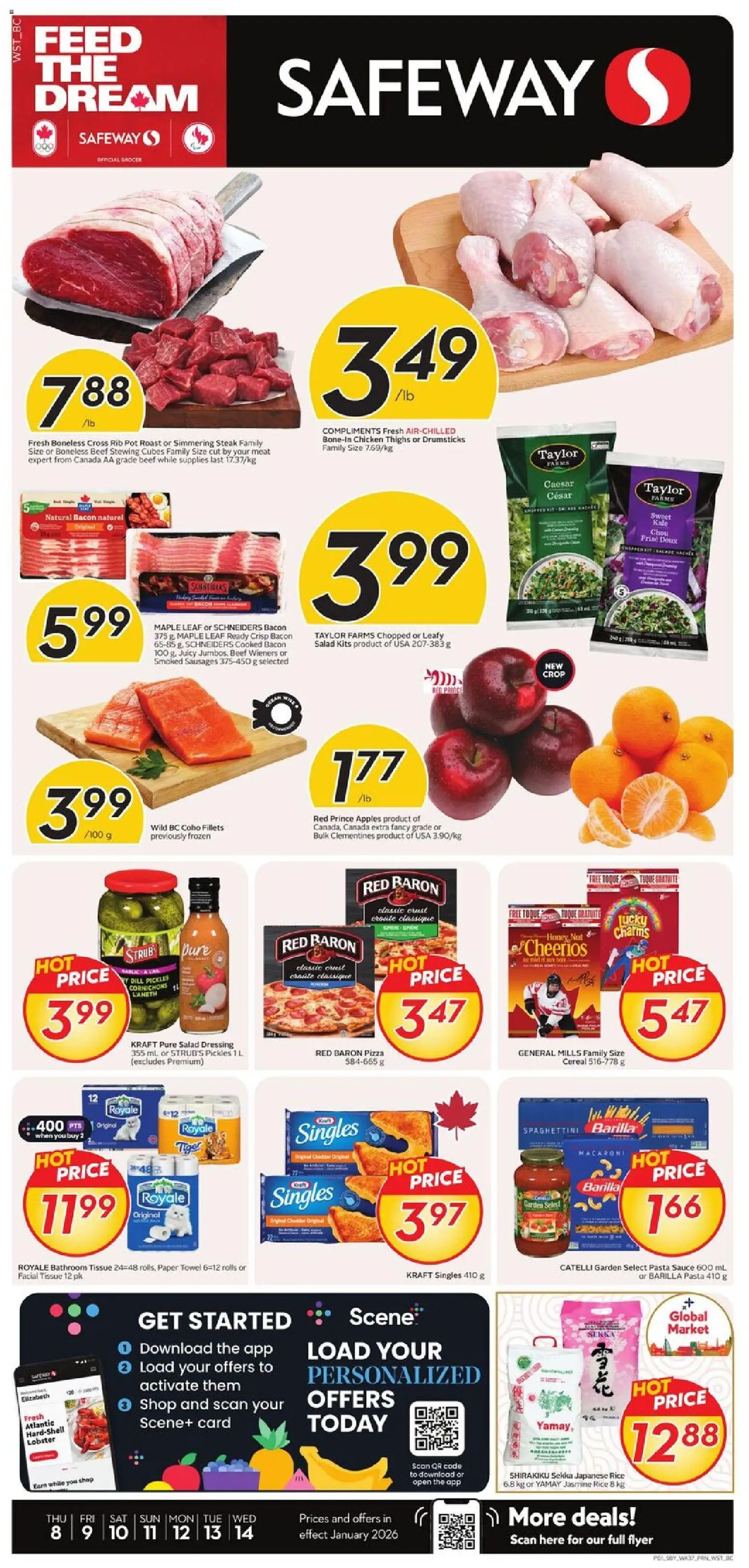 Safeway flyer valid from 08.01.2026 | Page: 1 | Products: Beef, Salad, Chicken, Apples