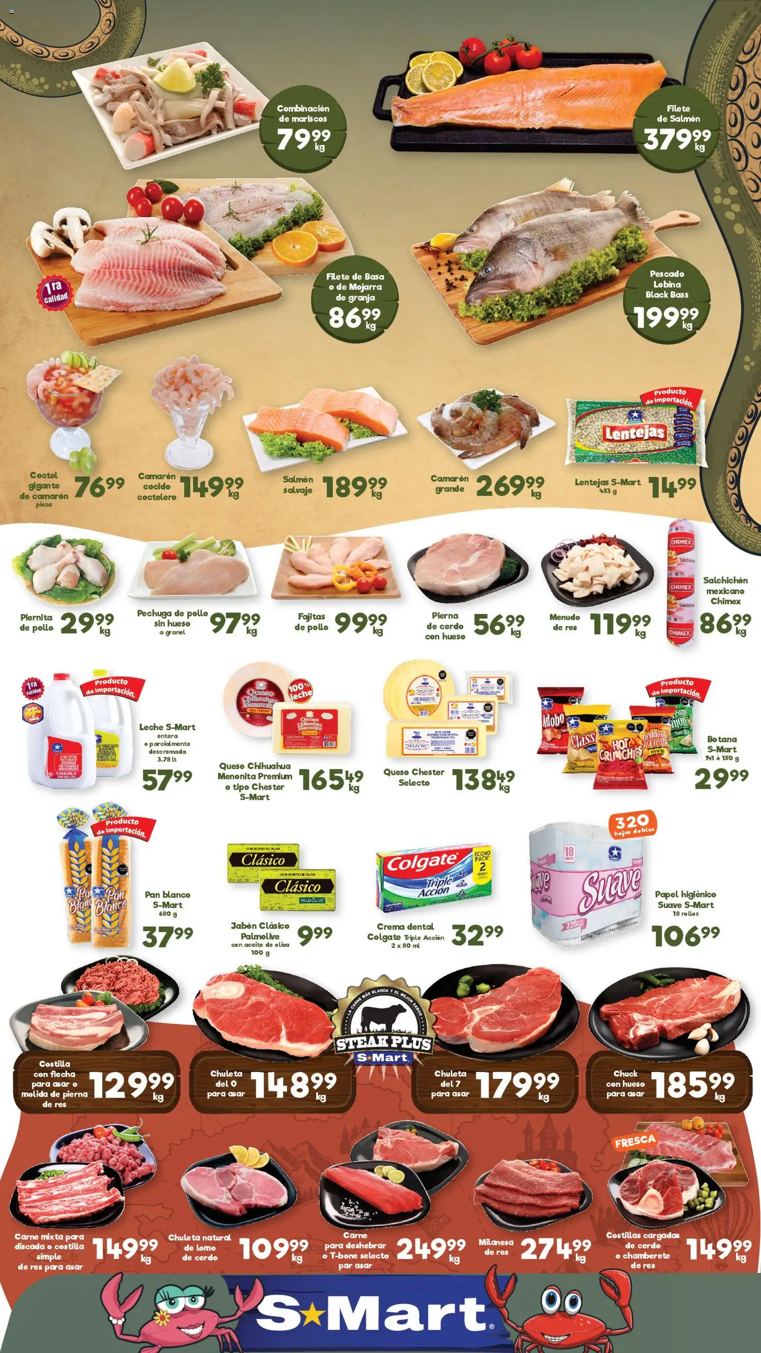 Nuevas ofertas de S-Mart válidas en toda la República Mexicana desde el 27.03.2026. ¡Encuentra las mejores ofertas en S-Mart folleto Chihuahua! | Página: 1 | Productos: Salchicha, Res, Papel higiénico, Jabón