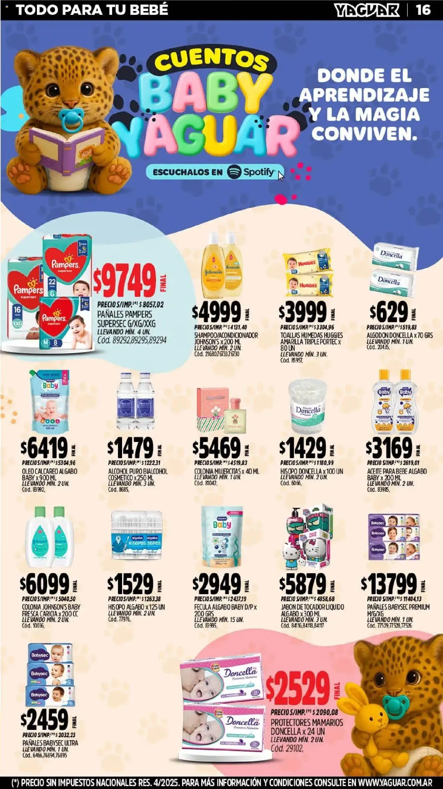 Yaguar - Oferta Semanal Misiones │ válido desde el 23.02.2026 | Página: 16 | Productos: Algodón, Toallas, Aceite, Pañales