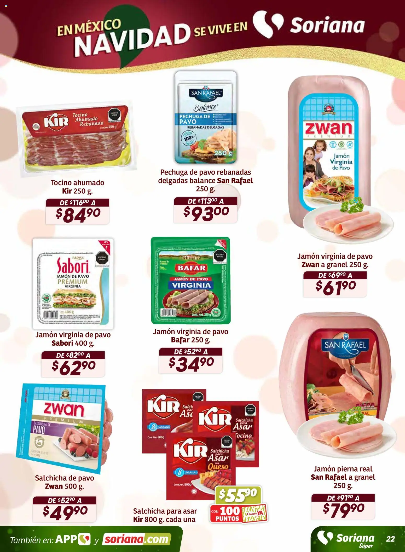 Nuevas ofertas de Soriana válidas en toda la República Mexicana desde el 11.12.2025. ¡Encuentra las mejores ofertas en Soriana - Preciazazaso Súper: Valle de México! | Página: 22 | Productos: Tocino, Salchicha, Queso, Jamón