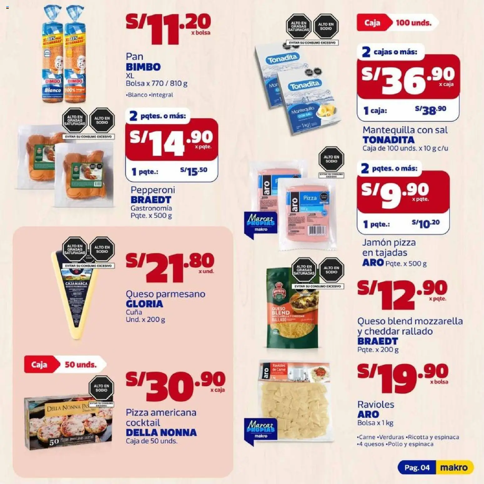 Catálogo Makro válido desde 09.04.2026 | Página: 4 | Productos: Cuna, Caja, Jamón, Pizza