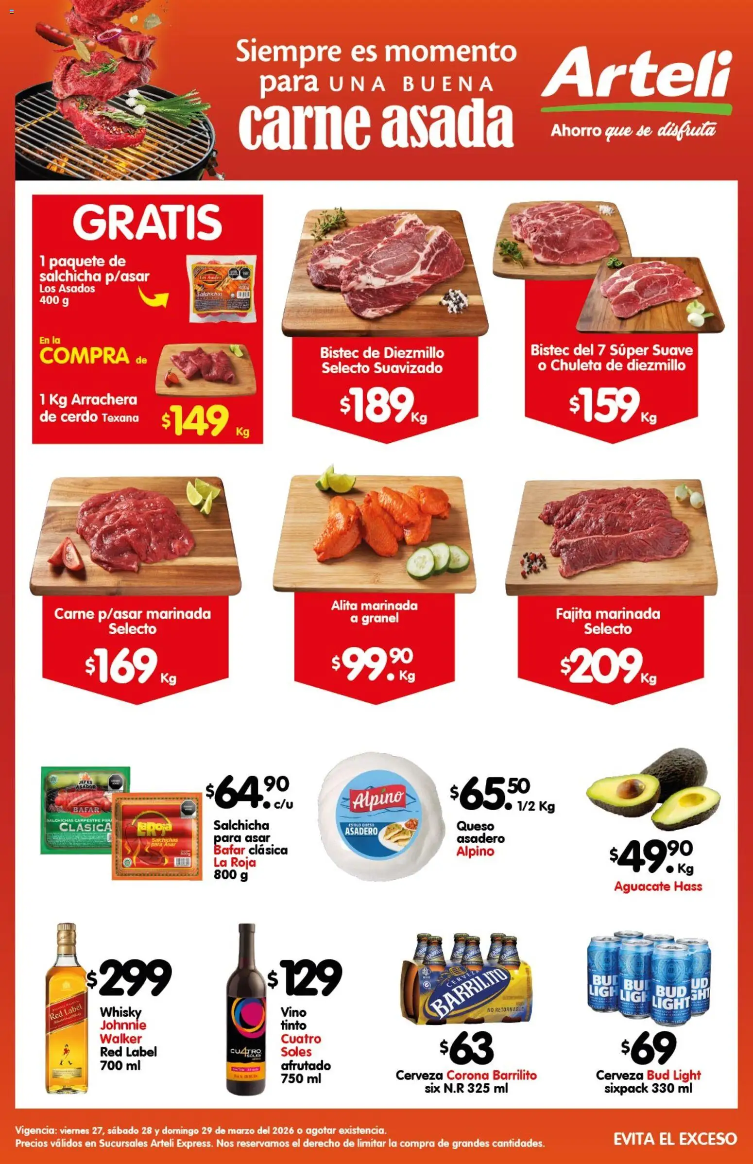 Nuevas ofertas de Arteli válidas en toda la República Mexicana desde el 27.03.2026. ¡Encuentra las mejores ofertas en Arteli folleto Carne Express! | Página: 1 | Productos: Queso, Aguacate, Cerveza, Cerdo