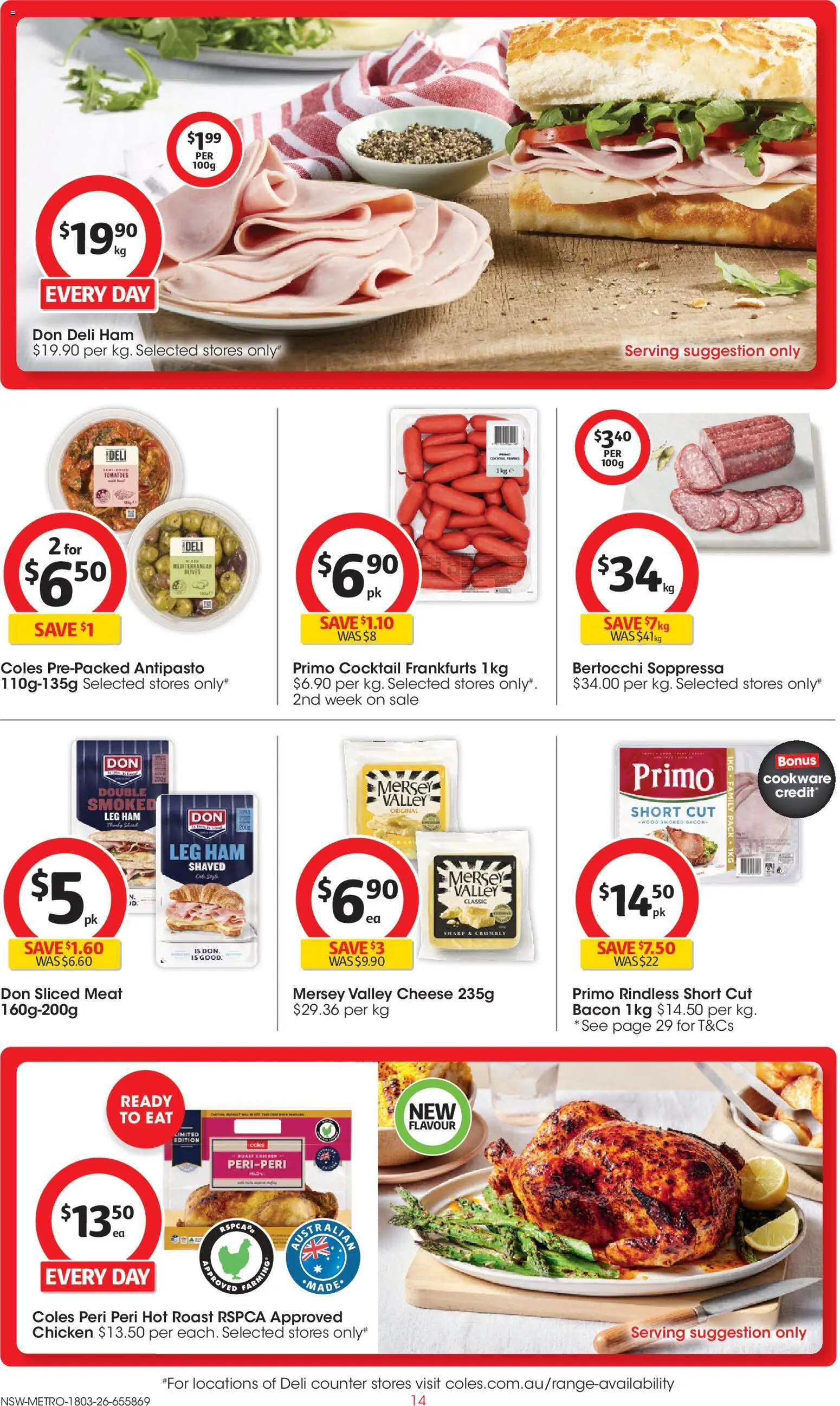 Coles catalogue - valid from 18.03.2026 | Page: 14 | Products: Ham, Meat, Cookware, Olives