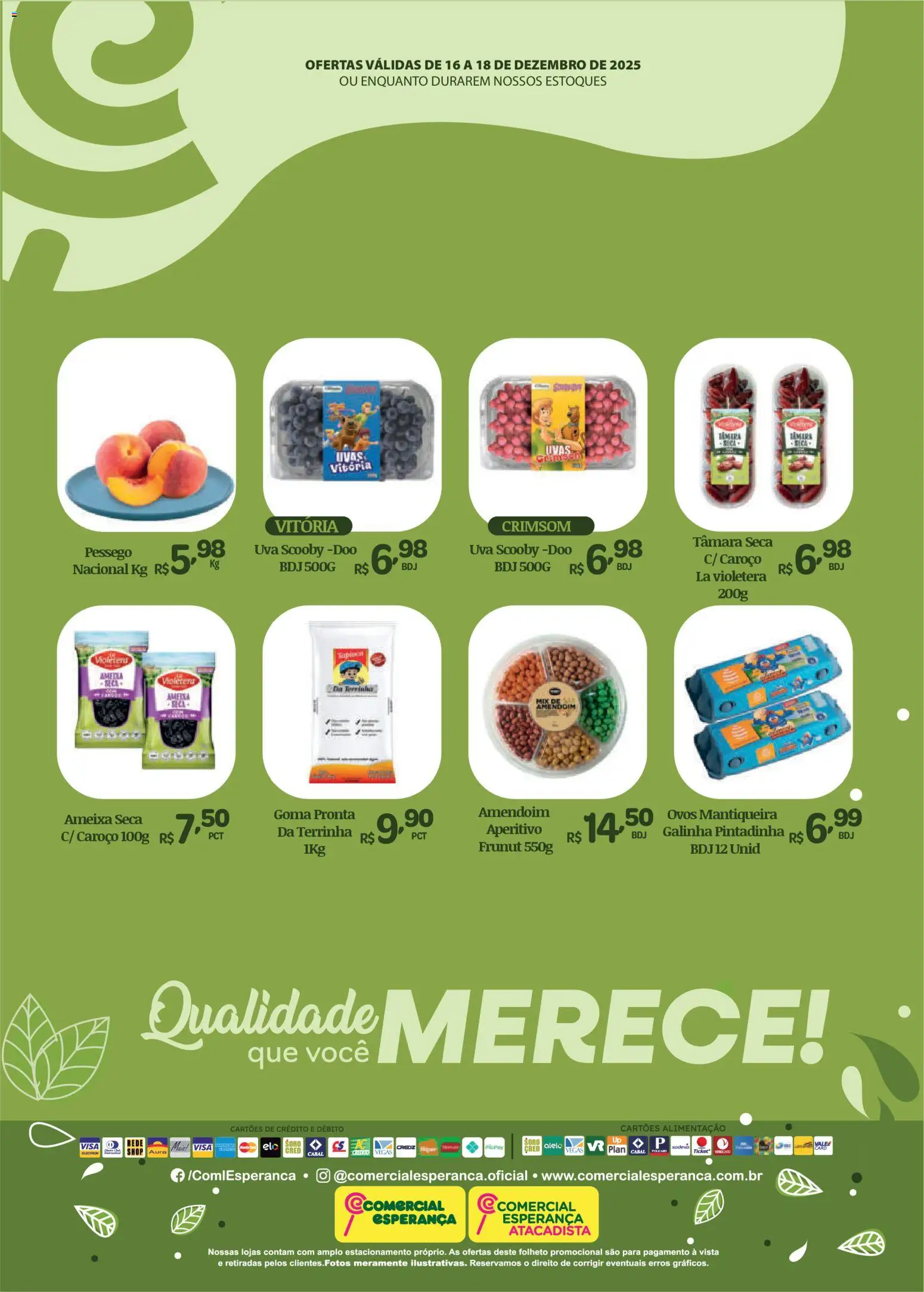 Comercial Esperança Folheto - válido de 16.12.2025 | Página: 2 | Produtos: Pêssego, Amendoim, Ovos, Ameixa