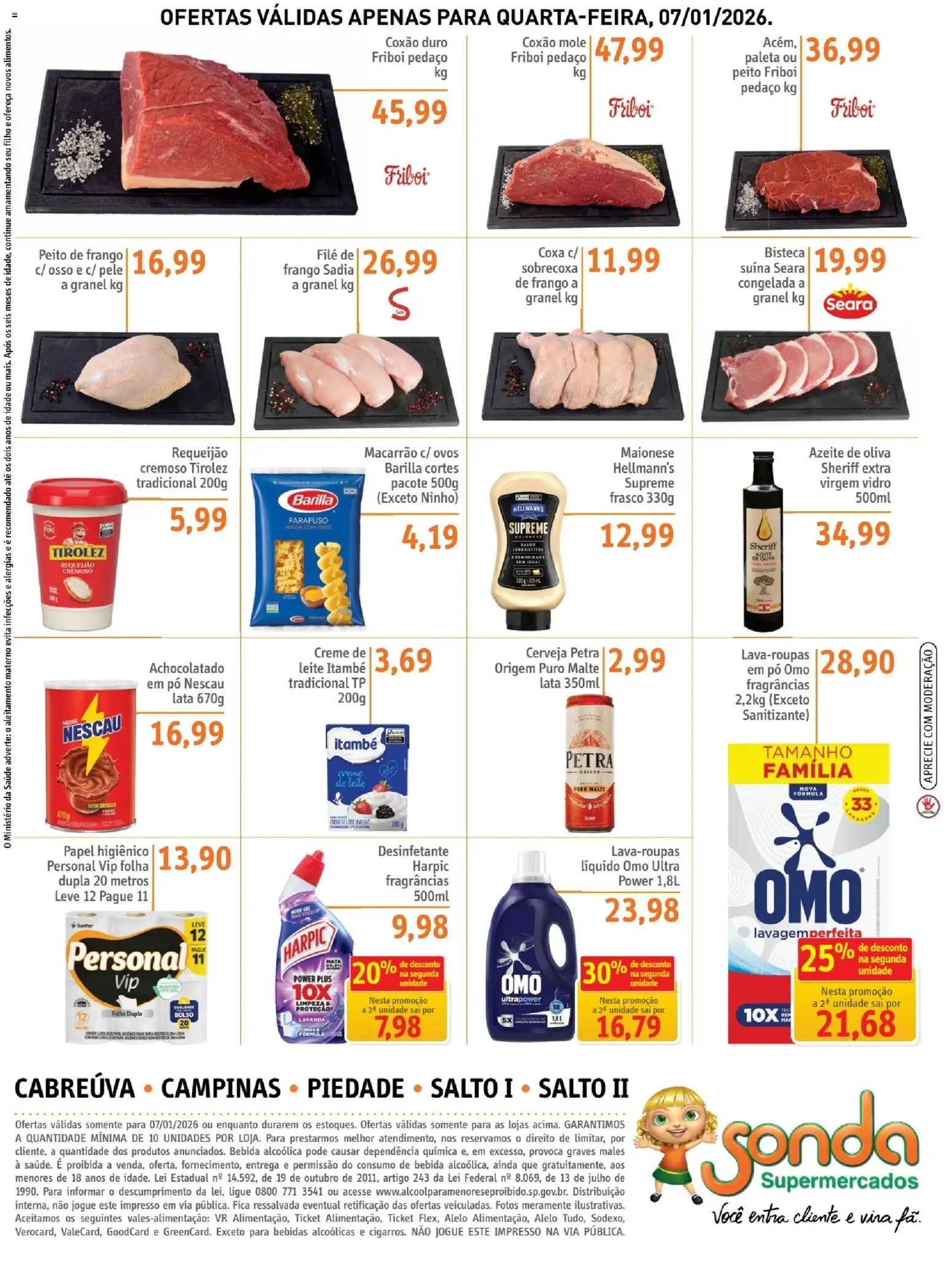 Sonda Folheto - válido de 07.01.2026 | Página: 3 | Produtos: Cerveja, Macarrão, Papel higiênico, Desinfetante