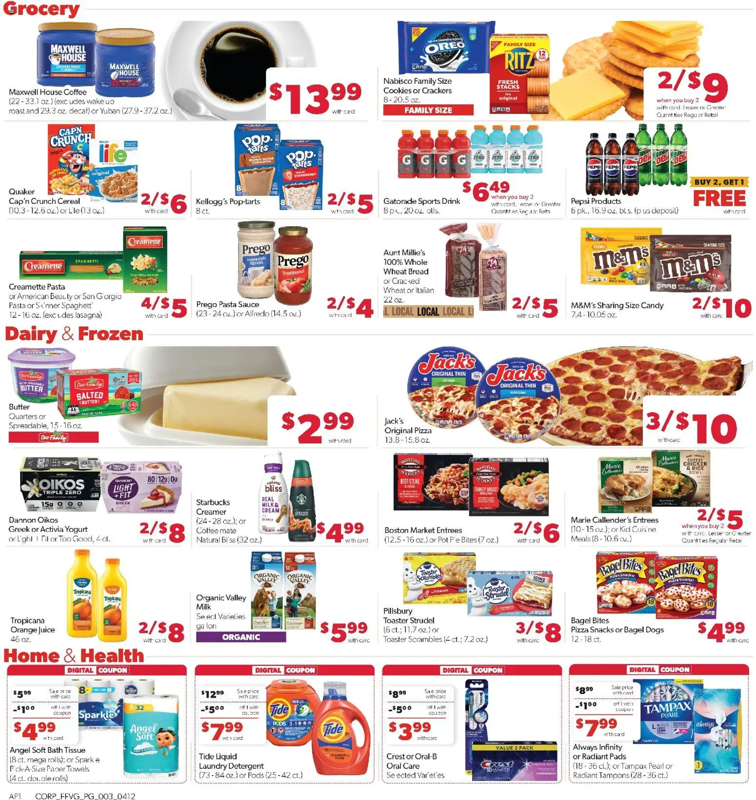 Family Fare Weekly Ad - valid from 12.04.2026 | Page: 3 | Products: Coffee, Pizza, Juice, Beef