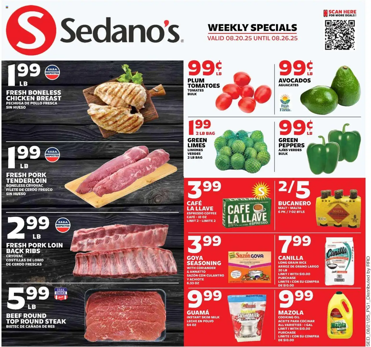 Sedano's Weekly Ad - FL - valid from 20.08.2025 | Page: 1 | Products: Milk, Oil, Coffee, Pork