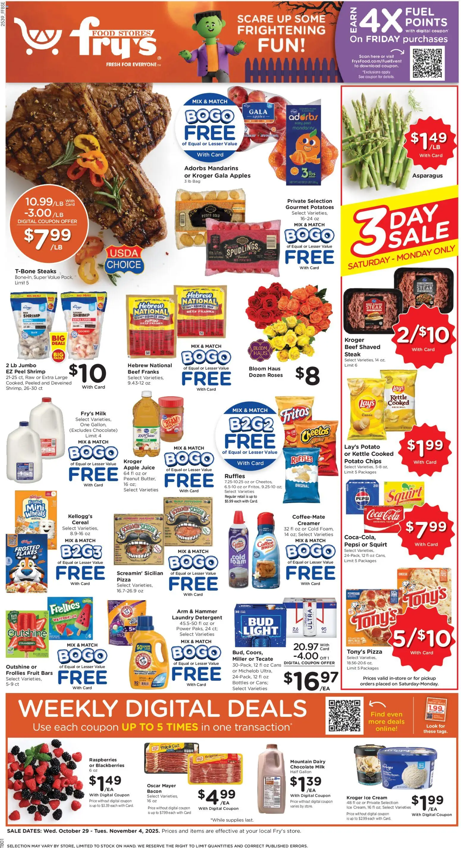 Fry's Food Weekly Ad - valid from 29.10.2025 | Page: 1 | Products: Asparagus, Milk, Chocolate, Detergent