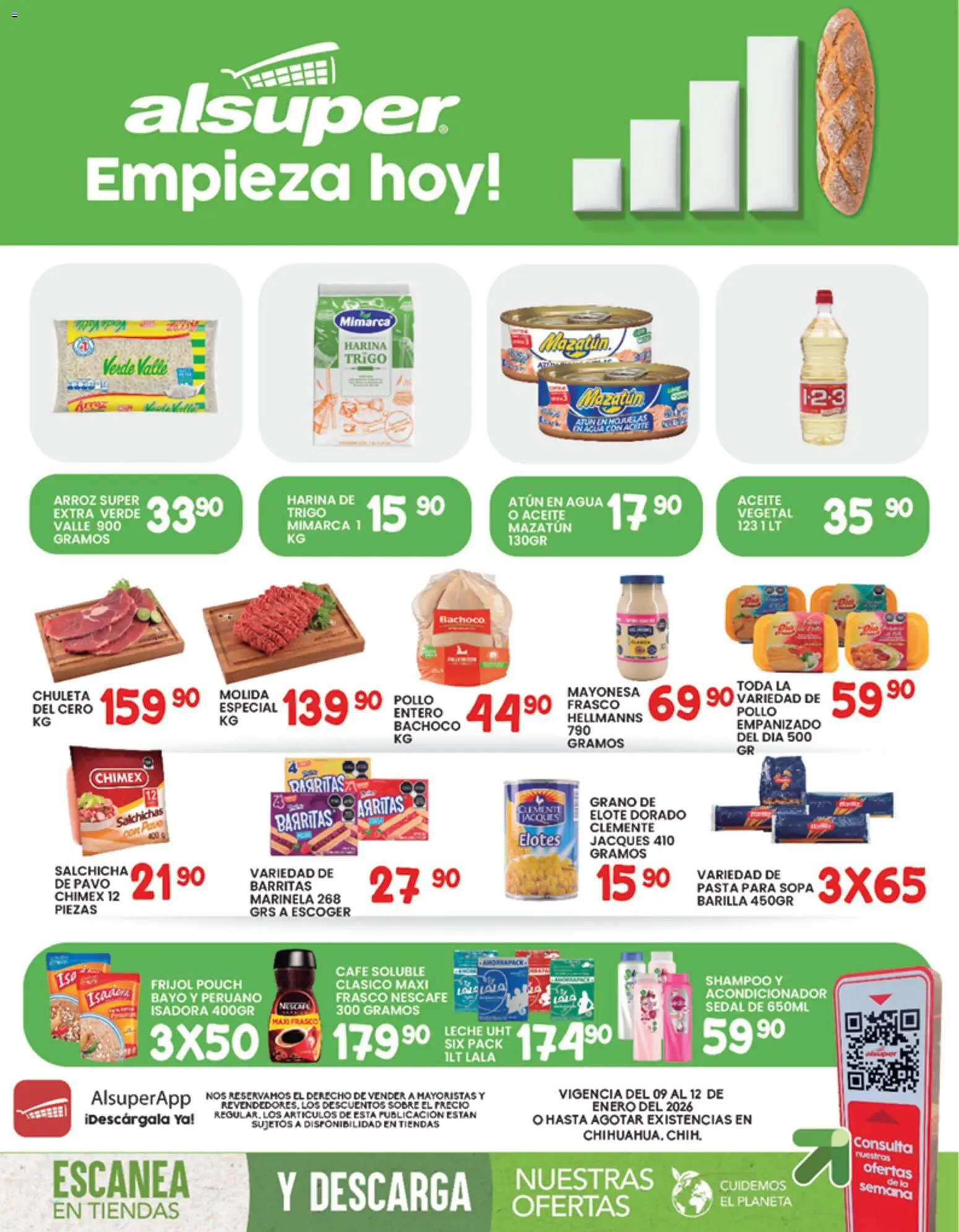 Nuevas ofertas de Alsuper válidas en toda la República Mexicana desde el 09.01.2026. ¡Encuentra las mejores ofertas en Alsuper folleto Chihuahua Capital! | Página: 1 | Productos: Salchicha, Atún, Sopa, Acondicionador