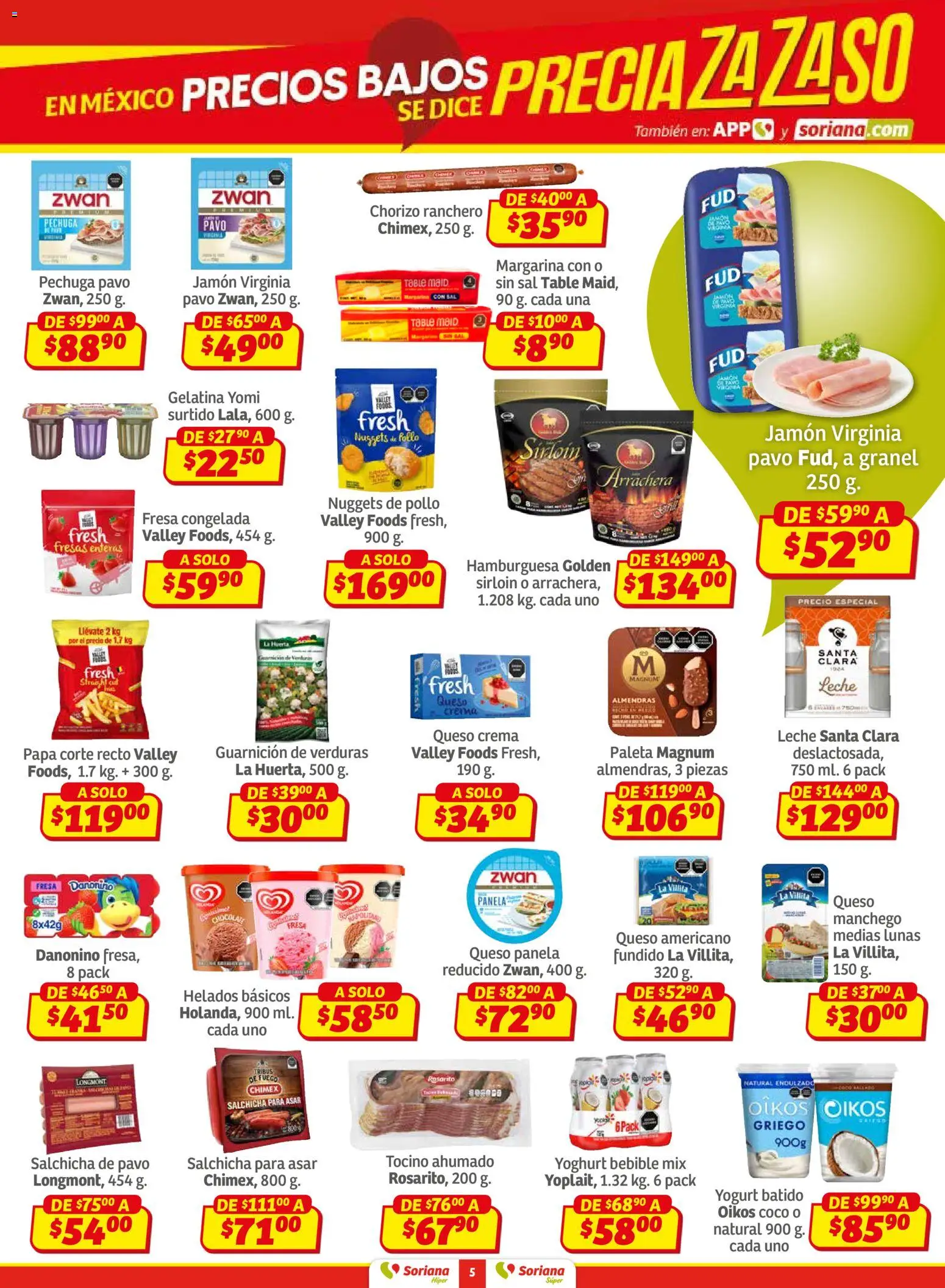 Nuevas ofertas de Soriana válidas en toda la República Mexicana desde el 30.01.2026. ¡Encuentra las mejores ofertas en Soriana - Preciazazaso Súper: Frontera BCN, Son! | Página: 5 | Productos: Tocino, Crema, Leche, Margarina