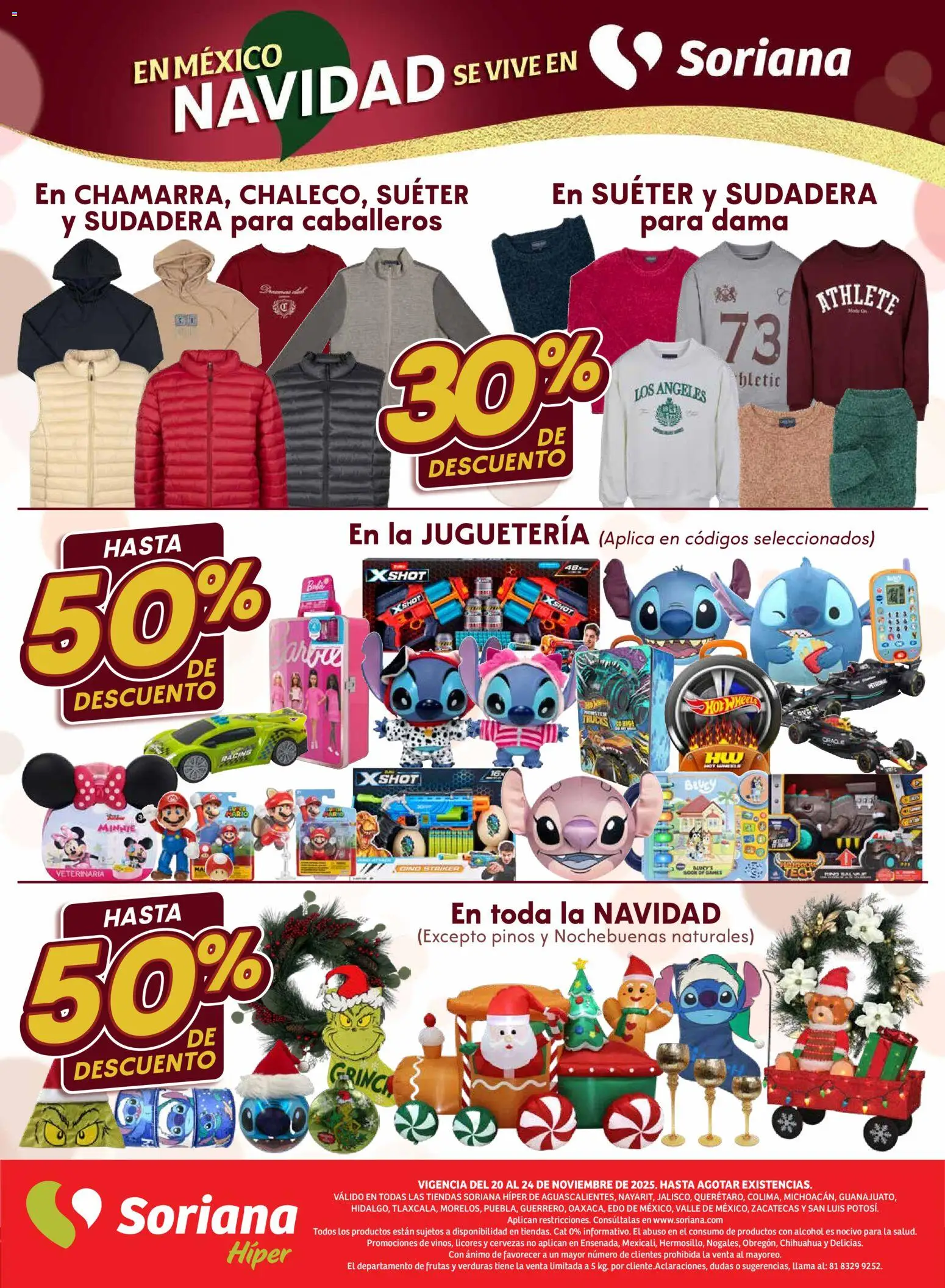 Nuevas ofertas de Soriana válidas en toda la República Mexicana desde el 20.11.2025. ¡Encuentra las mejores ofertas en Soriana - Fin de Semana Híper: Ags, Nay, Jal, Qro, Col, Mich, Gto, Hgo, Tlax, Mor, Pue, Gro, Oax, Edo. de Mex, Valle de México, Za! | Página: 3 | Productos: Suéter, Sudadera, Shot