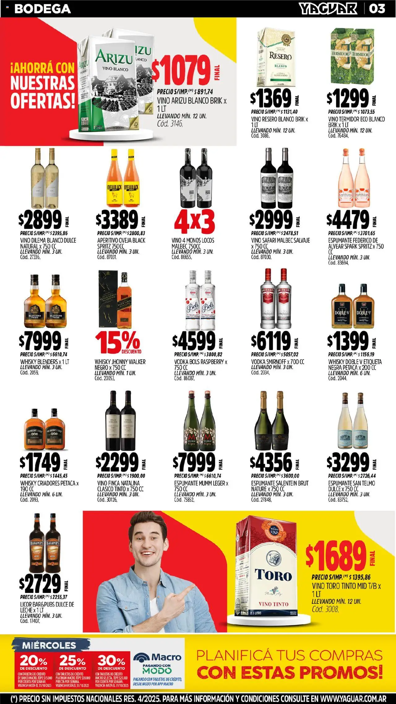 Yaguar catálogo - Jujuy │ válido desde el 13.10.2025 | Página: 3 | Productos: Vodka, Whisky, Banco, Leche