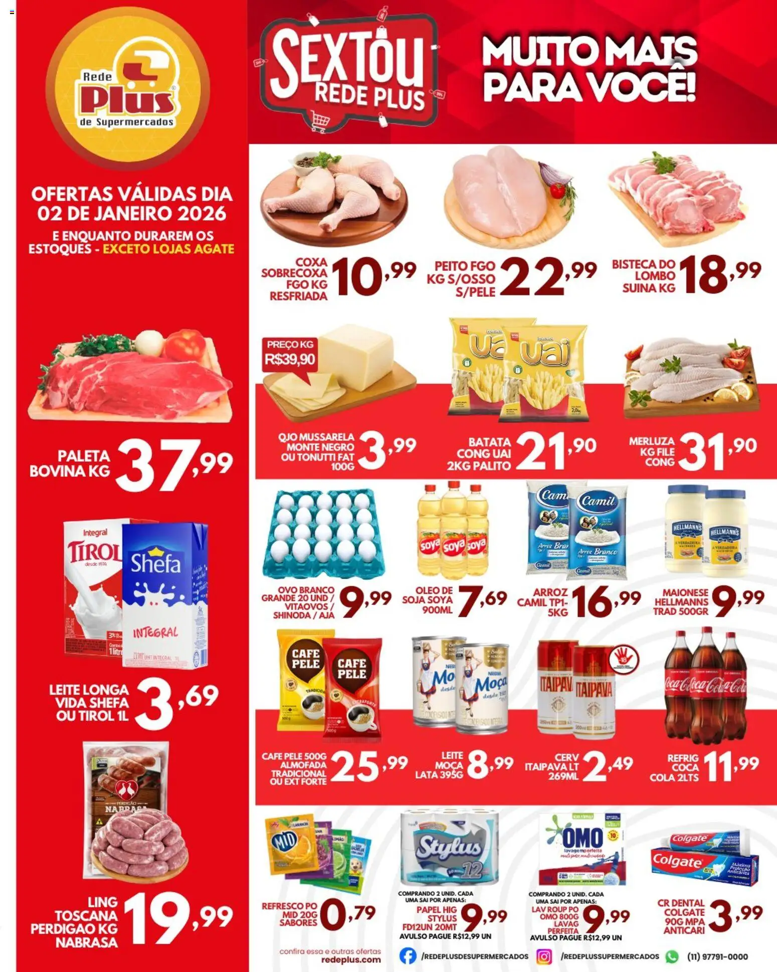 Rede Plus Supermercados Folheto - válido de 02.01.2026 | Página: 1 | Produtos: Almofada, Cola, Óleo, Mussarela