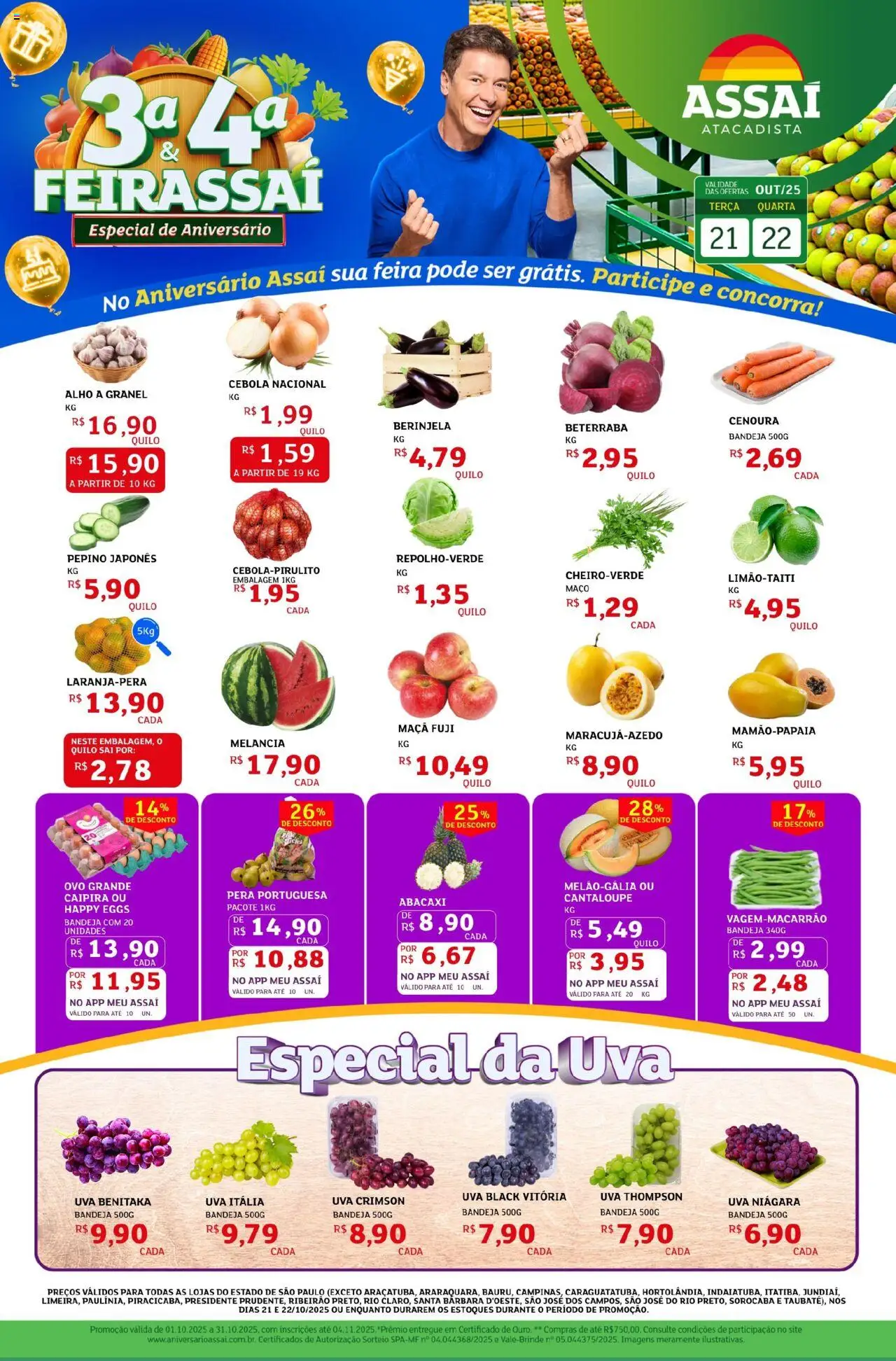 Assaí Atacadista Folheto - válido de 21.10.2025 | Página: 1 | Produtos: Beterraba, Cebola, Abacaxi, Bandeja