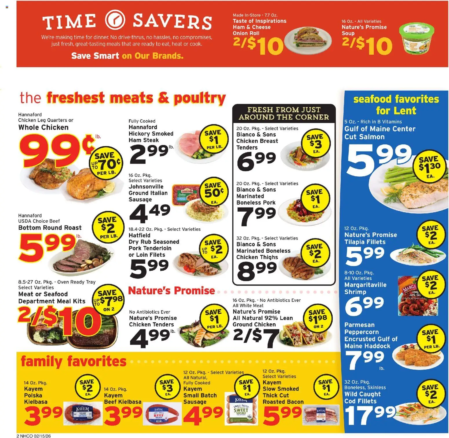 Hannaford Weekly Ad - valid from 15.02.2026 | Page: 2 | Products: Cheese, Pork, Beef, Seafood
