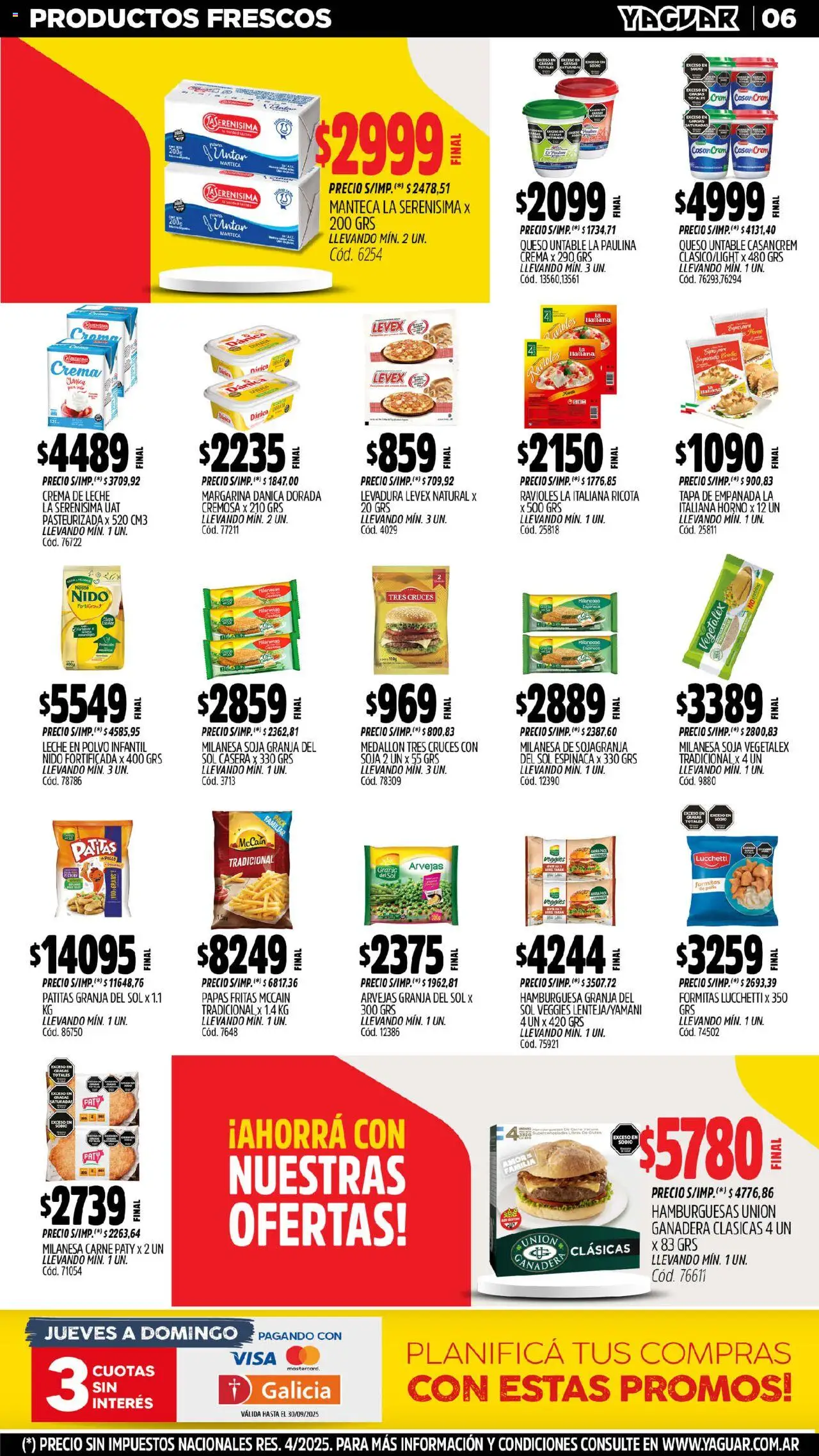 Yaguar - San Juan │ válido desde el 15.09.2025 | Página: 6 | Productos: Milanesa, Manteca, Papas fritas, Crema