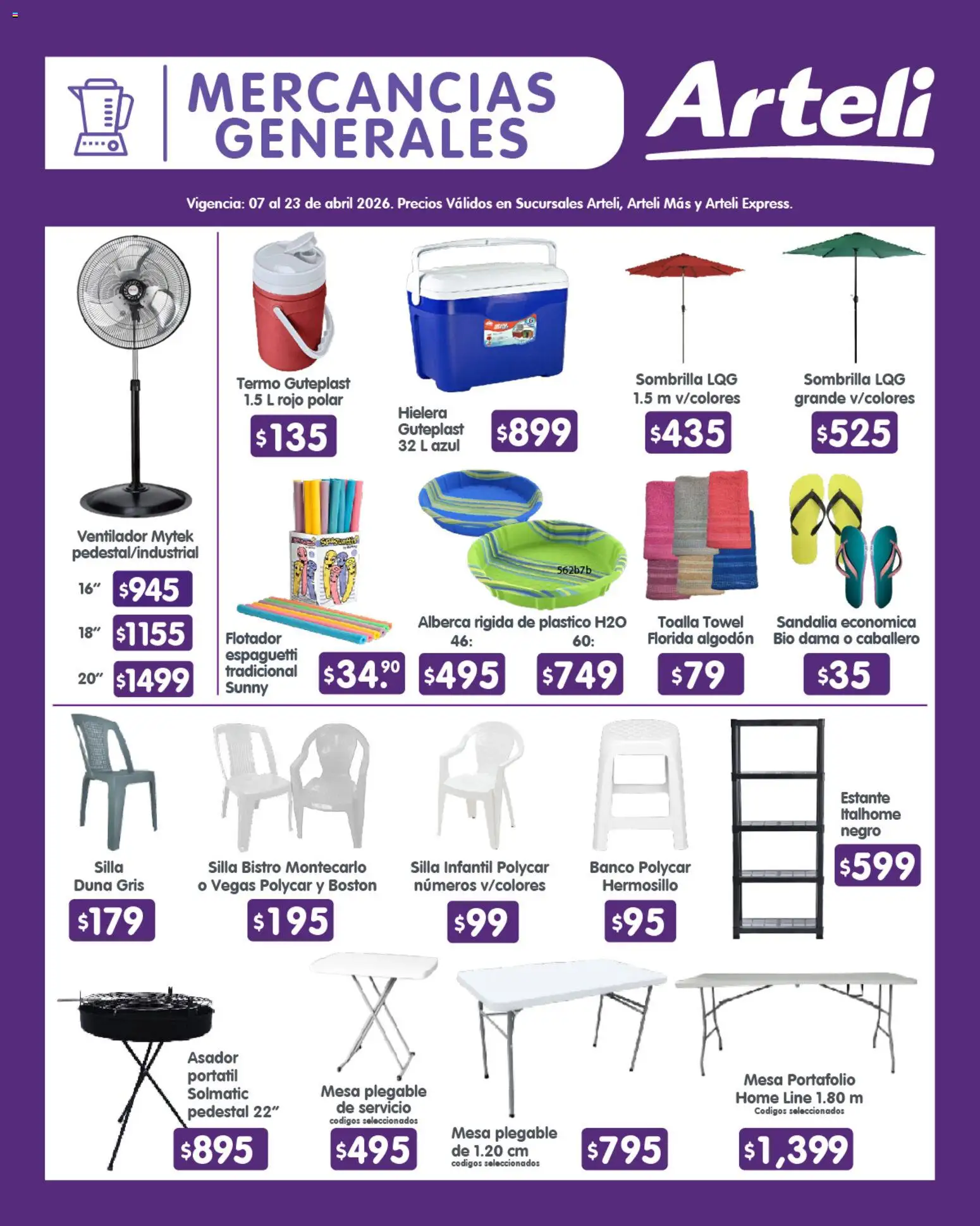 Nuevas ofertas de Arteli válidas en toda la República Mexicana desde el 07.04.2026. ¡Encuentra las mejores ofertas en Arteli folleto Quincenal! | Página: 17 | Productos: Estante, Hielera, Algodón, Sombrilla
