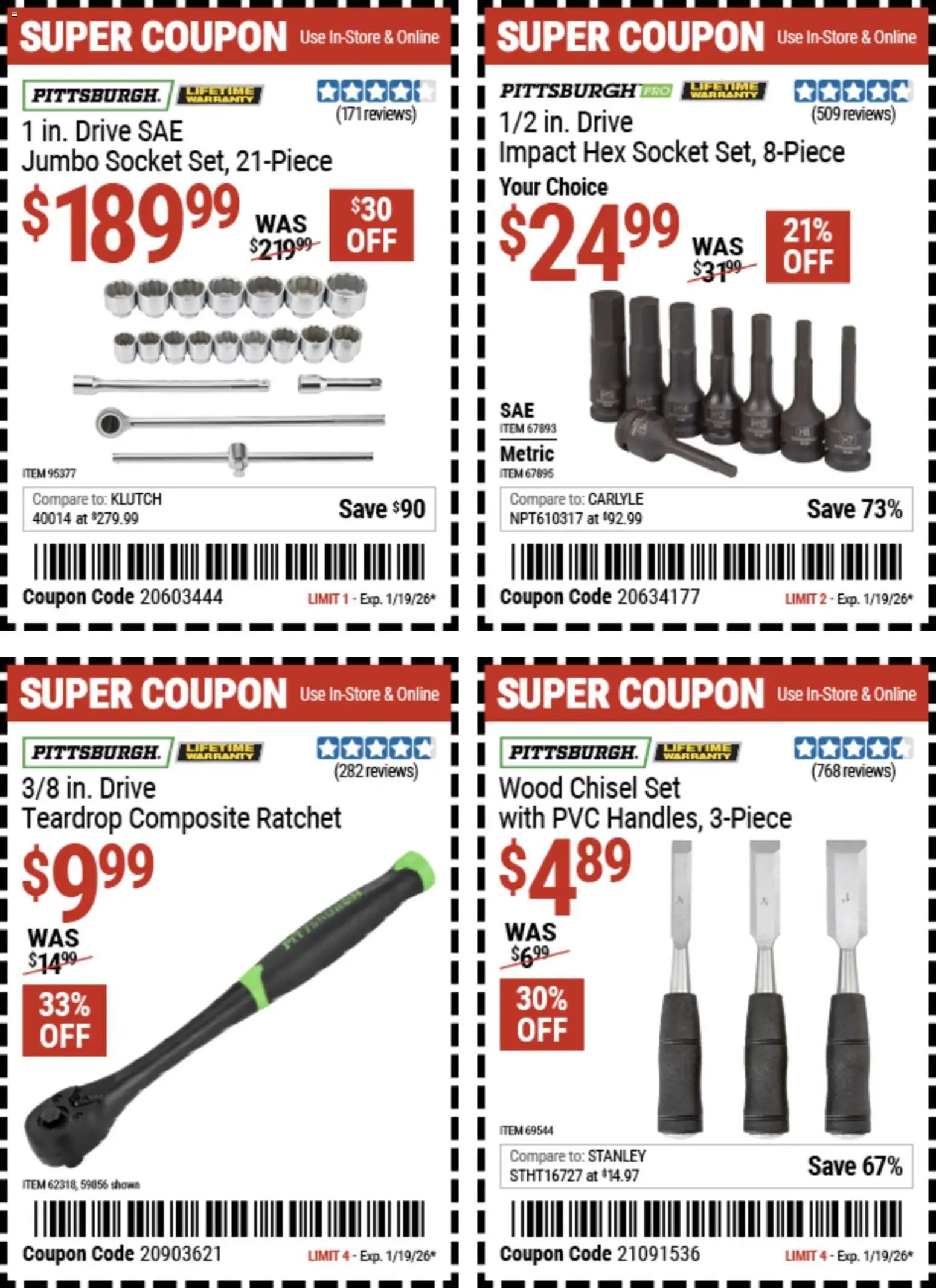 Harbor Freight Weekly Ad - valid from 29.12.2025 | Page: 8 | Products: Socket, Ratchet, Chisel