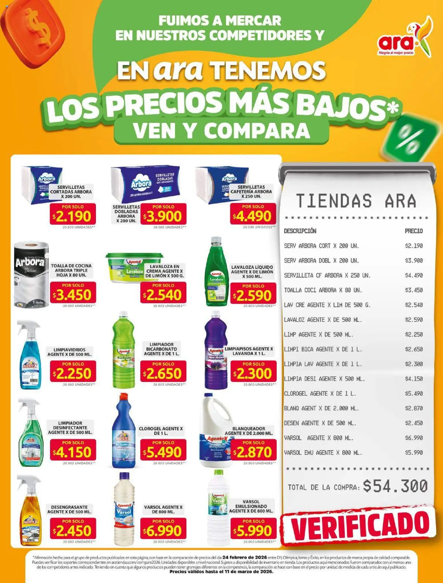 Ara revista - valida desde el 24.02.2026 | Página: 1 | Productos: Blanqueador, Servilletas, Toalla, Desinfectante