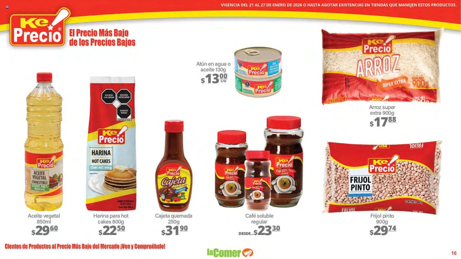 Nuevas ofertas de La Comer válidas en toda la República Mexicana desde el 21.01.2026. ¡Encuentra las mejores ofertas en La Comer folleto! | Página: 16 | Productos: Harina, Agua, Aceite, Arroz