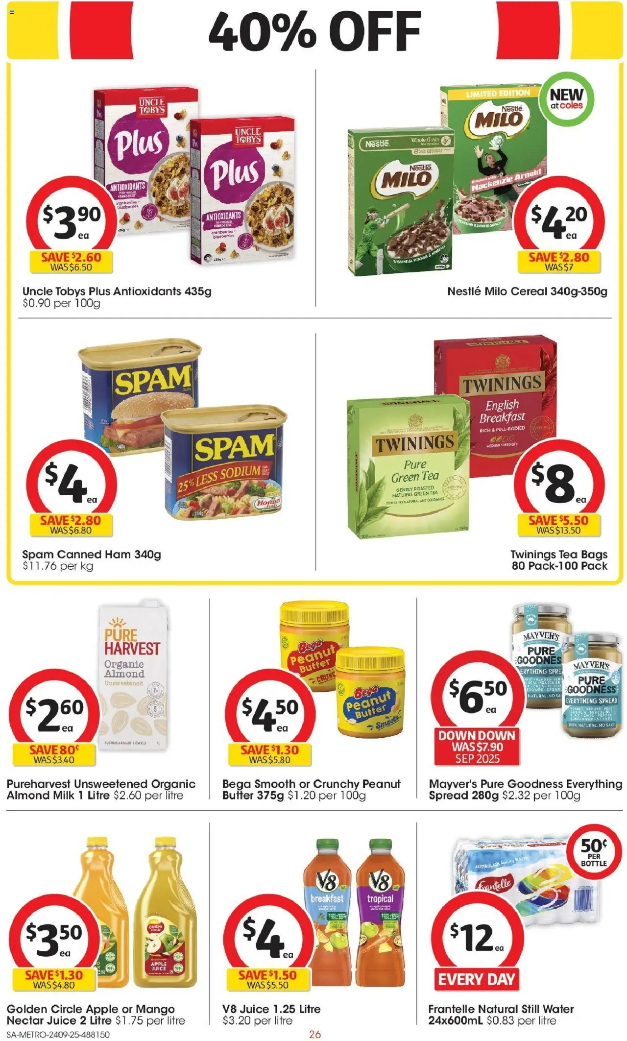 Coles catalogue - valid from 24.09.2025 | Page: 26 | Products: Milk, Ham, Cereal, Water