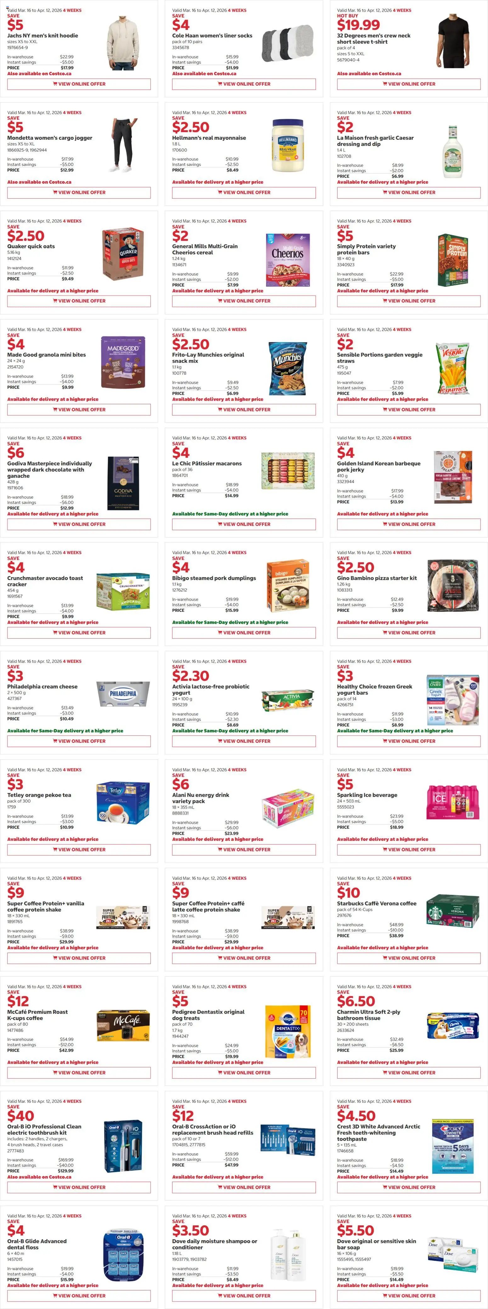 Costco flyer valid from 16.03.2026 | Page: 2 | Products: Tshirt, Cheese, Yogurt, Hoodie