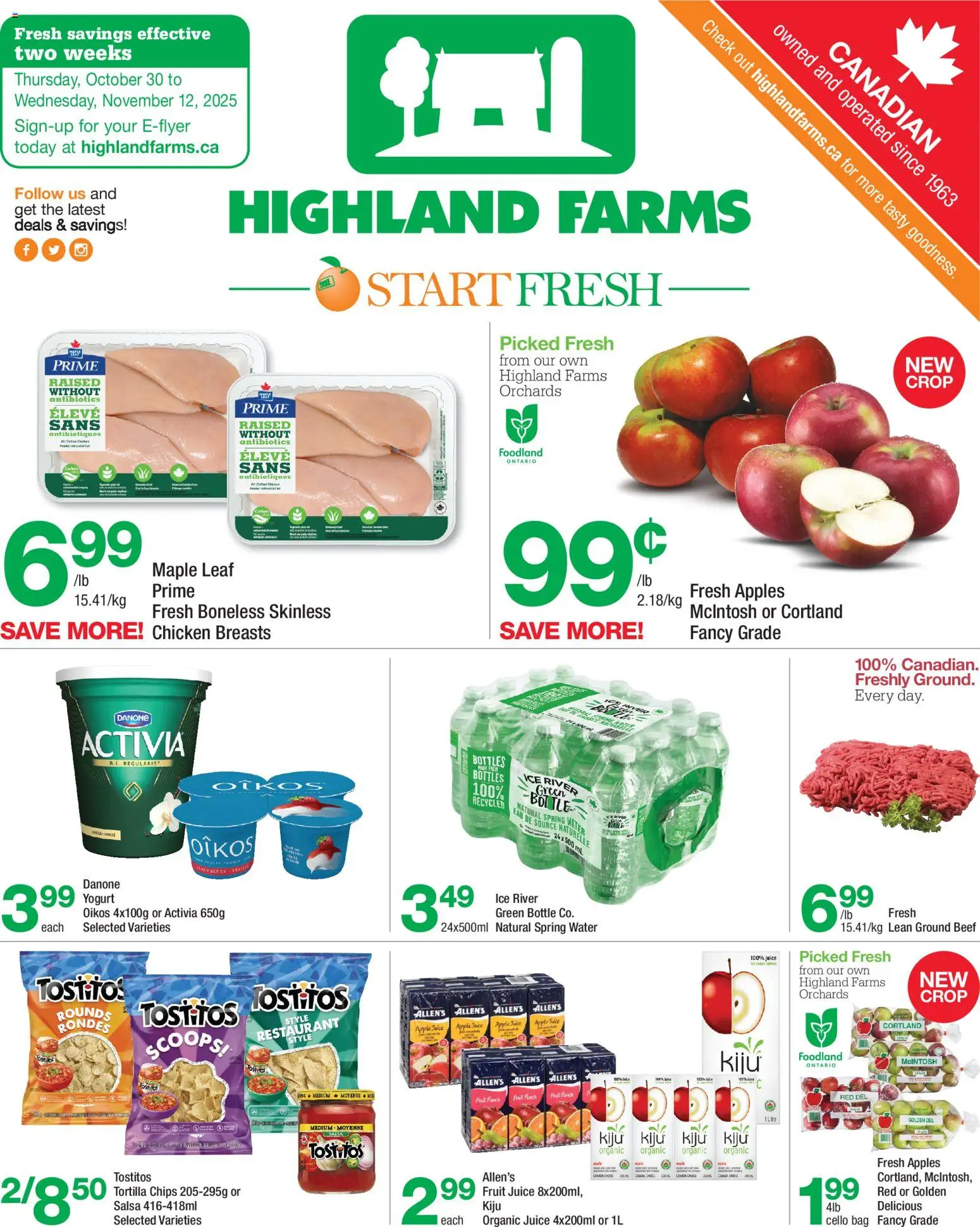 Highland Farms flyer valid from 30.10.2025 | Page: 1 | Products: Beef, Chips, Juice, Apples