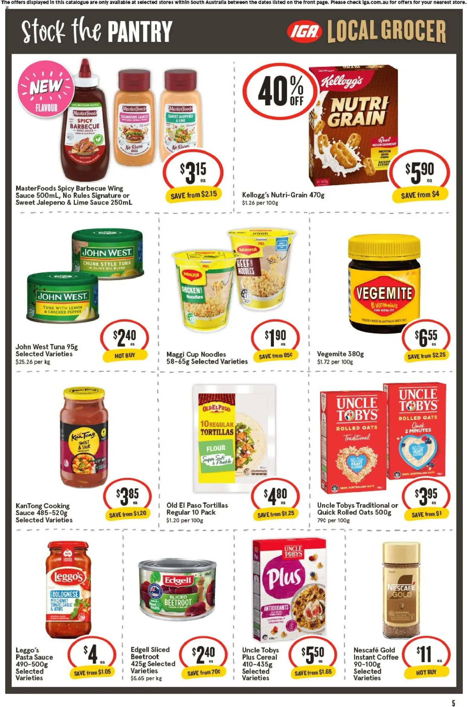 IGA catalogue - valid from 29.10.2025 | Page: 5 | Products: Flour, Chicken, Noodles, Olive oil