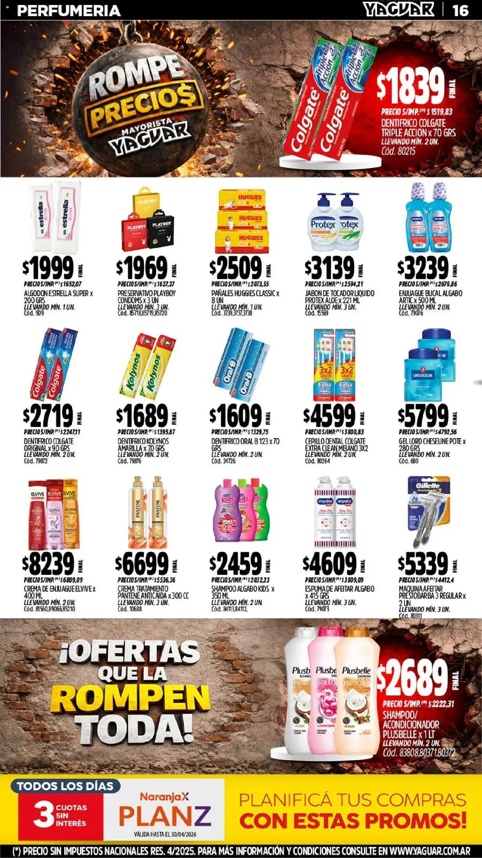 Yaguar - Oferta Semanal Mar del Plata │ válido desde el 20.04.2026 | Página: 16 | Productos: Shampoo, Acondicionador, Enjuague bucal, Pañales