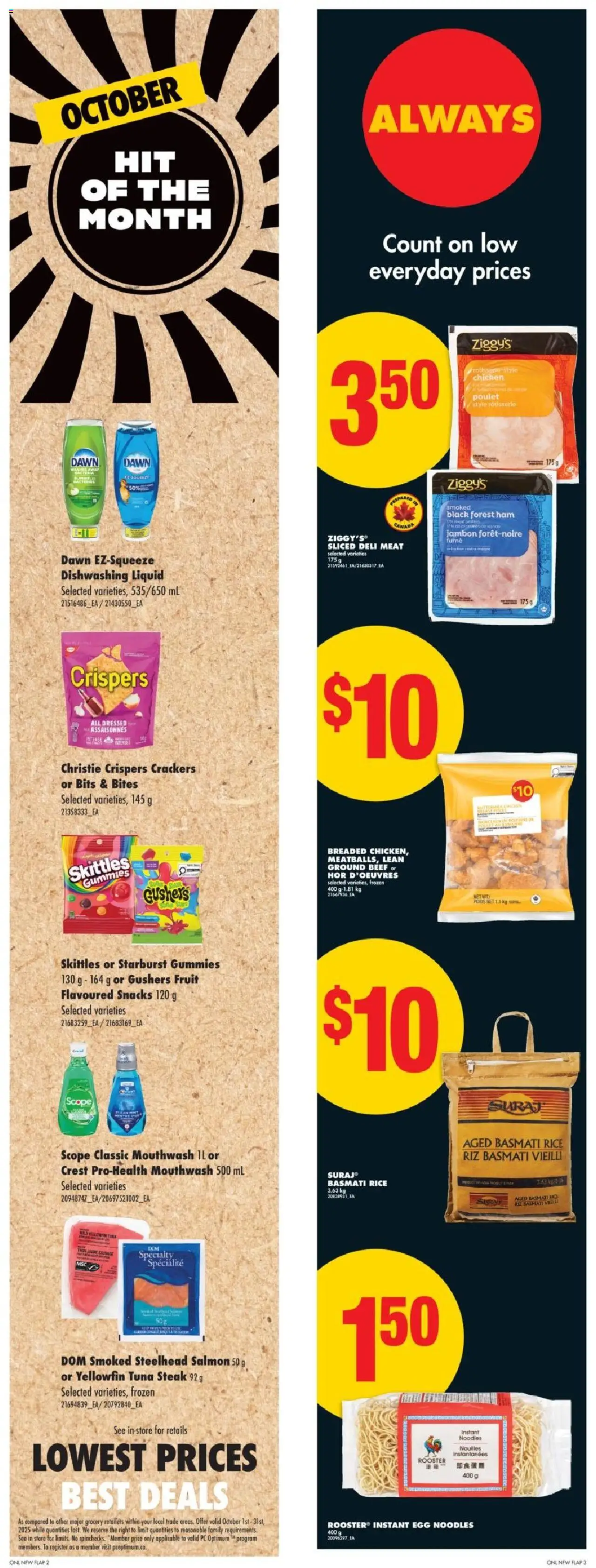 No Frills flyer valid from 16.10.2025 | Page: 6 | Products: Rice, Noodles, PC, Ham