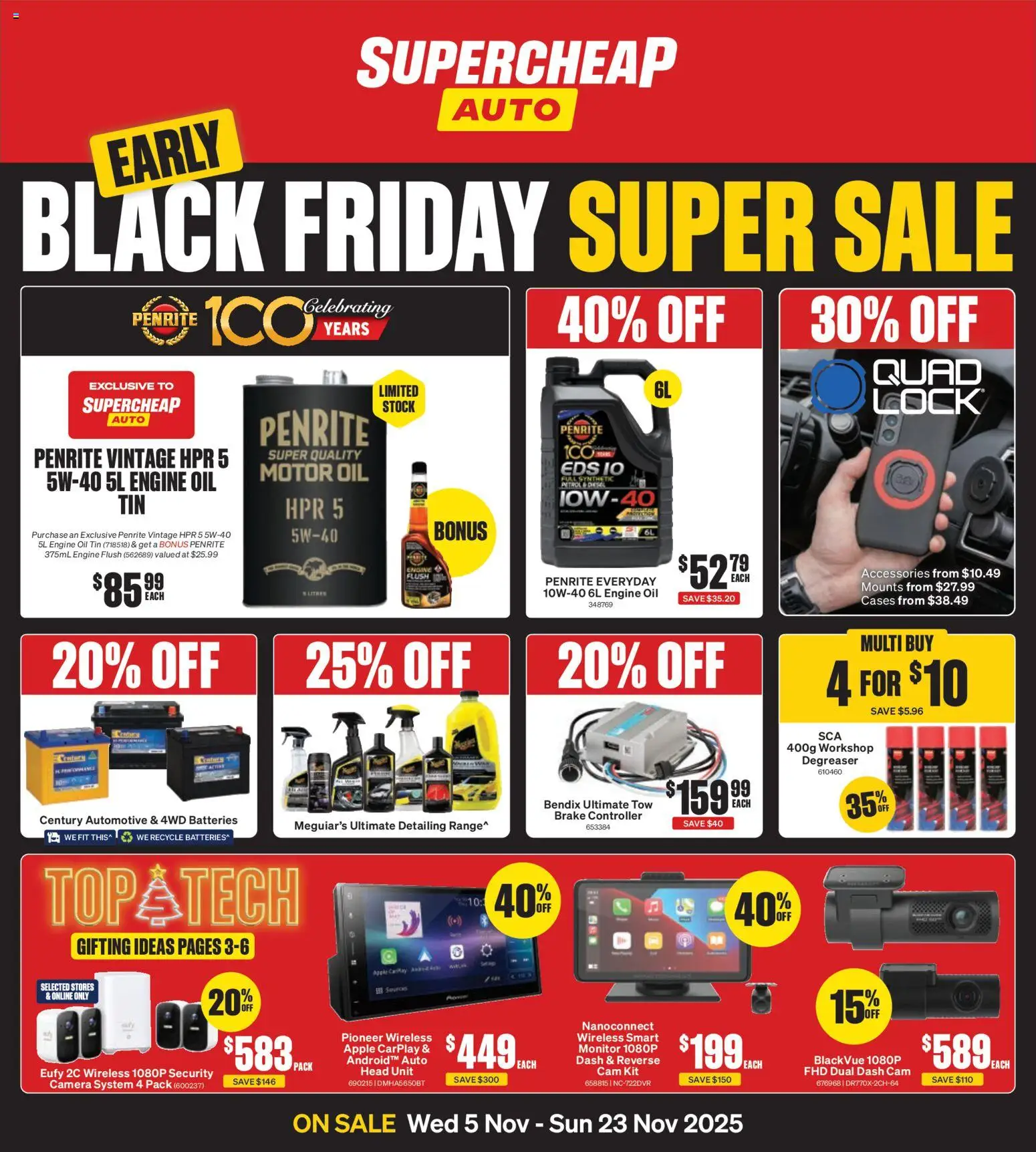 Supercheap Auto catalogue - valid from 05.11.2025 | Page: 1 | Products: Oil, Batteries, Controller, Camera