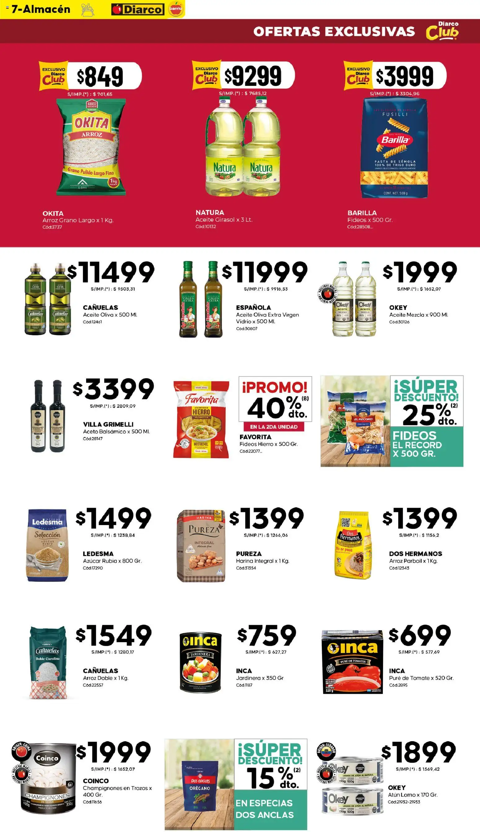Diarco - Ofertas Diarco Barrio │ válido desde el 10.11.2025 | Página: 7 | Productos: Harina, Aceto, Oliva, Pasta
