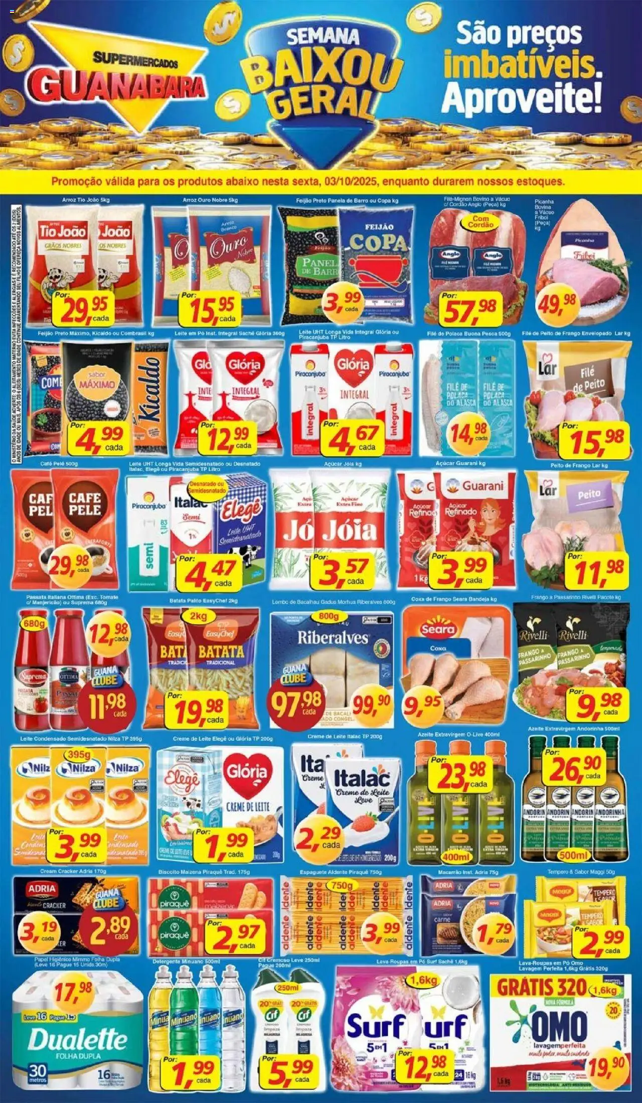 Supermercados Guanabara Folheto - válido de 03.10.2025 | Página: 1 | Produtos: Macarrão, Açúcar, Papel higiênico, File de polaca