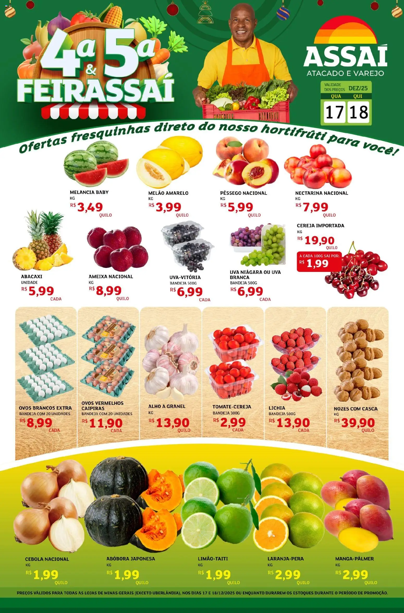 Assaí Atacadista Folheto - válido de 17.12.2025 | Página: 1 | Produtos: Pêssego, Lichia, Abóbora, Ovos