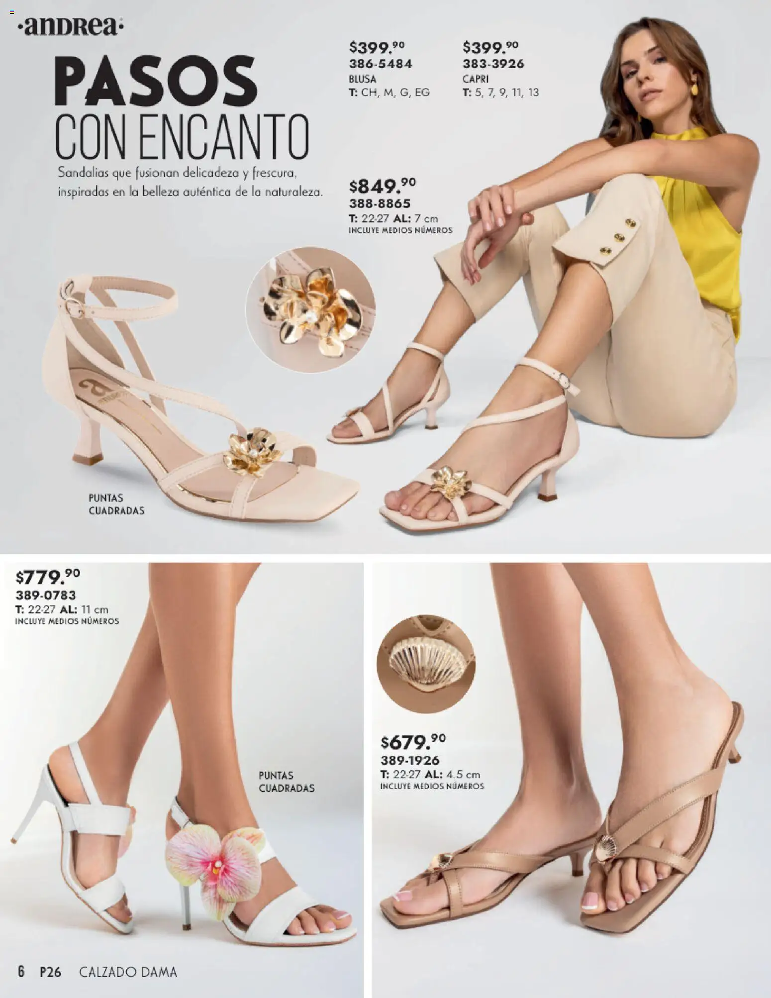 Nuevas ofertas de Andrea válidas en toda la República Mexicana desde el 25.01.2026. ¡Encuentra las mejores ofertas en Andrea catálogo Calzado Dama! | Página: 6 | Productos: Blusa, Sandalias