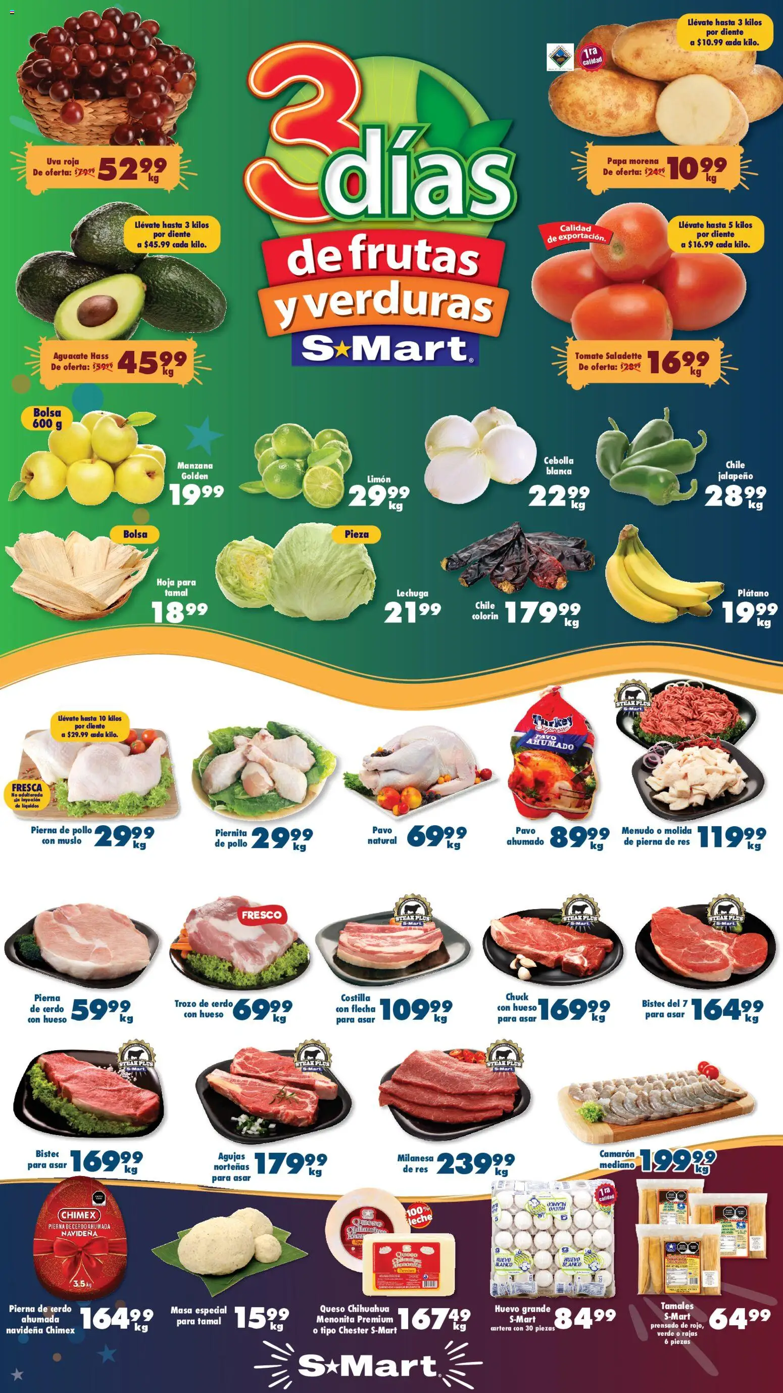 Nuevas ofertas de S-Mart válidas en toda la República Mexicana desde el 30.12.2025. ¡Encuentra las mejores ofertas en S-Mart folleto Nuevo Laredo! | Página: 1 | Productos: Tomate, Lechuga, Queso, Res