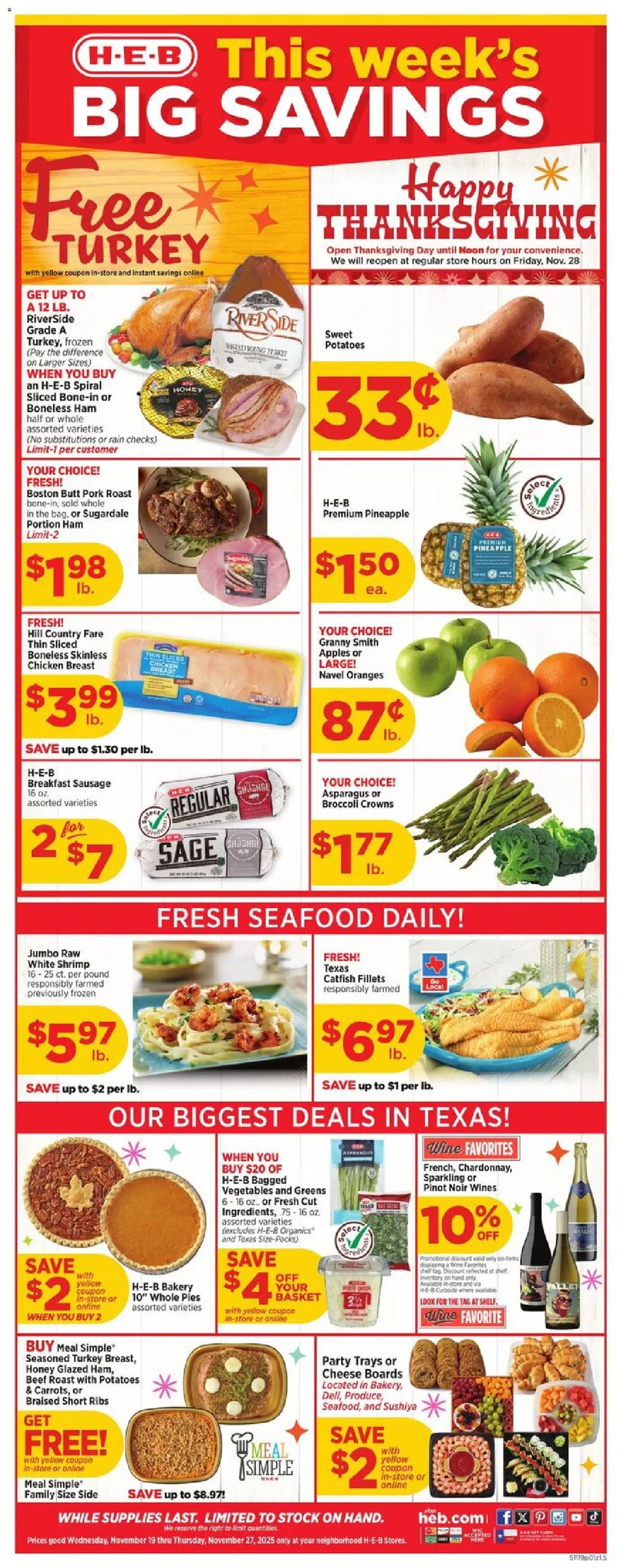 H-E-B Weekly Ad - valid from 19.11.2025 | Page: 1 | Products: Asparagus, Basket, Apples, Vegetables