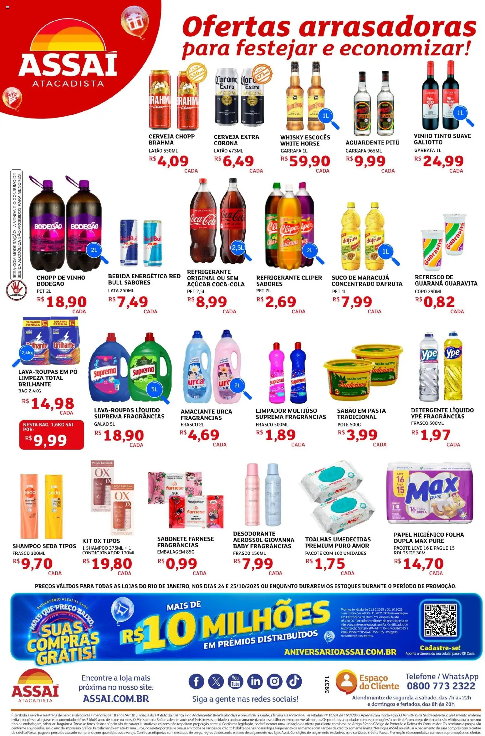 Assaí Atacadista Folheto - válido de 24.10.2025 | Página: 2 | Produtos: Guaraná, Sabonete, Baixo, Telefone
