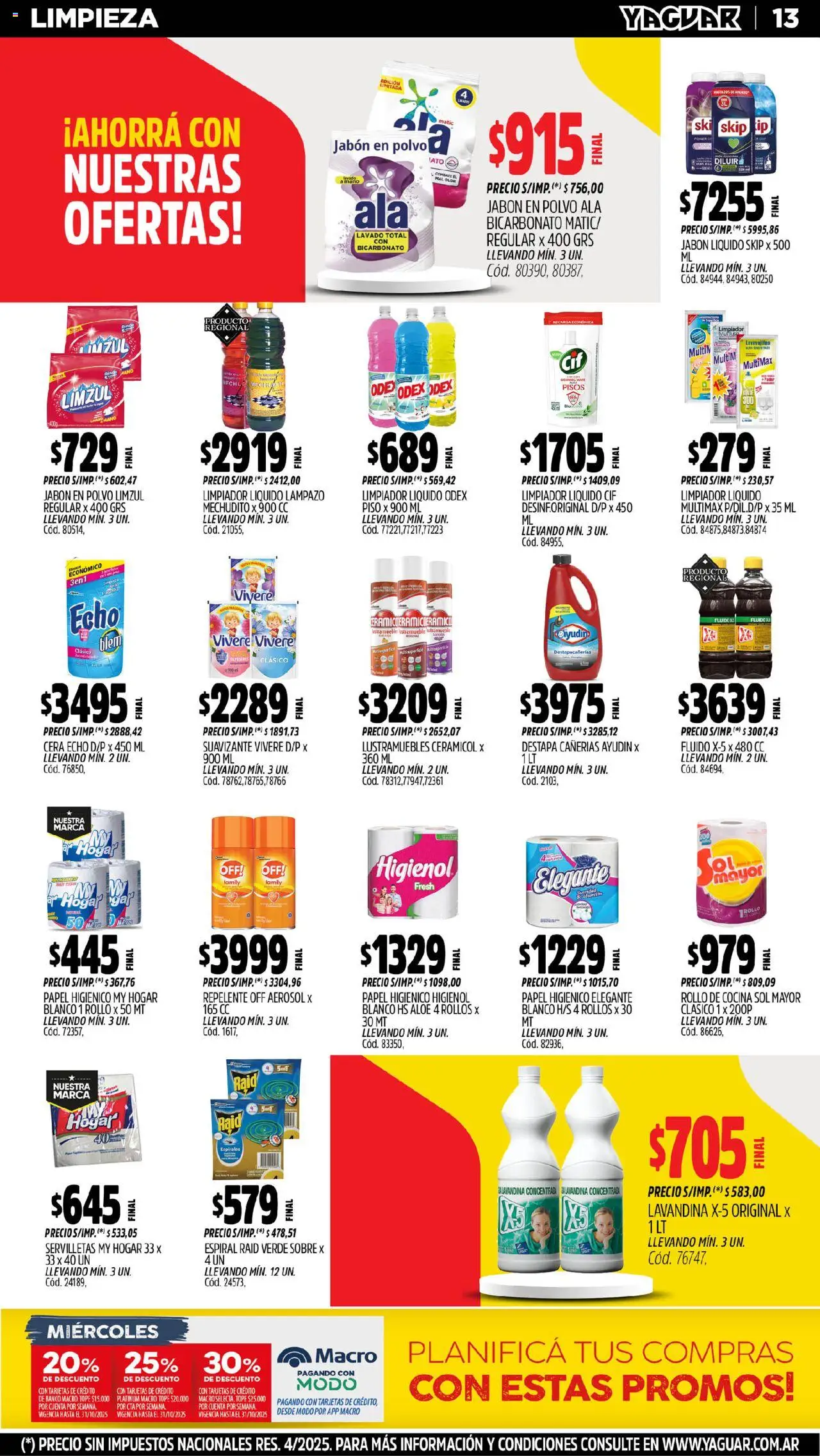 Yaguar - San Juan │ válido desde el 13.10.2025 | Página: 12 | Productos: Lustramuebles, Lavandina, Banco, Suavizante
