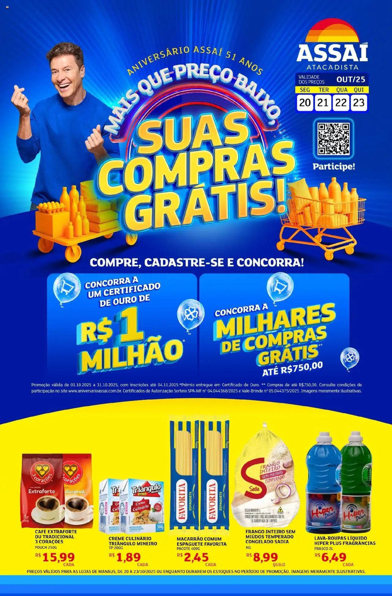 Assaí Atacadista Folheto - válido de 20.10.2025 | Página: 1 | Produtos: Espaguete, Leite, Café, Sal