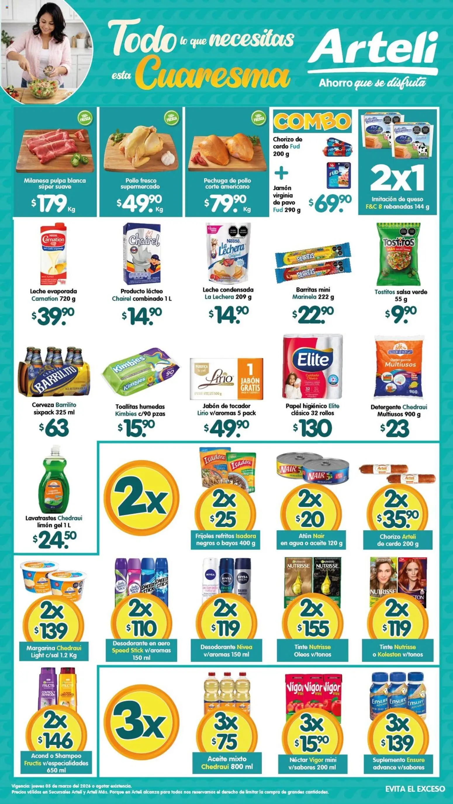 Nuevas ofertas de Arteli válidas en toda la República Mexicana desde el 05.03.2026. ¡Encuentra las mejores ofertas en Arteli folleto Tuxpan! | Página: 1 | Productos: Atún, Agua, Leche, Chorizo