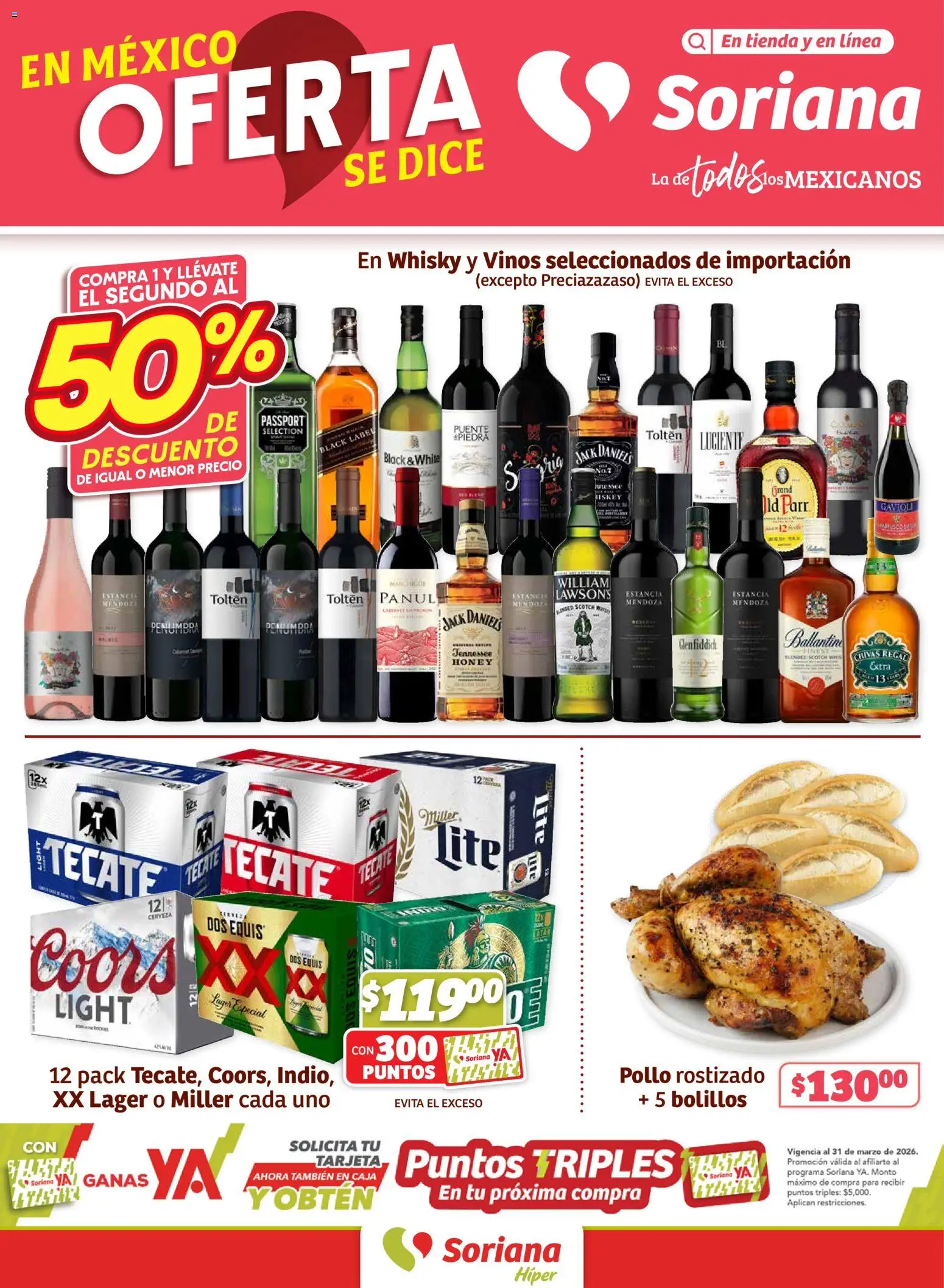 Nuevas ofertas de Soriana válidas en toda la República Mexicana desde el 26.02.2026. ¡Encuentra las mejores ofertas en Soriana - Fin de Semana Híper: Nuevo León, Ciudad Victoria y Tampico! | Página: 1 | Productos: Pollo, Cerveza, Caja, Whisky