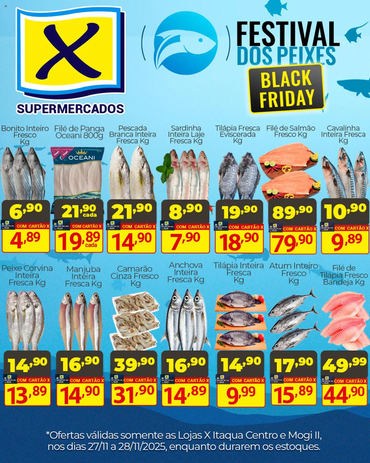 X Supermercados Folheto - válido de 27.11.2025 | Página: 1 | Produtos: Salmão, Camarão, Anchova, Atum