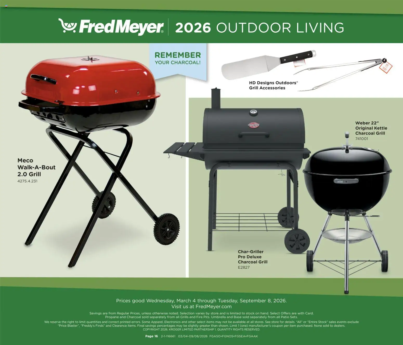 Fred Meyer Home & Apparel - valid from 04.03.2026 | Page: 16 | Products: Umbrella, Grill, Kettle