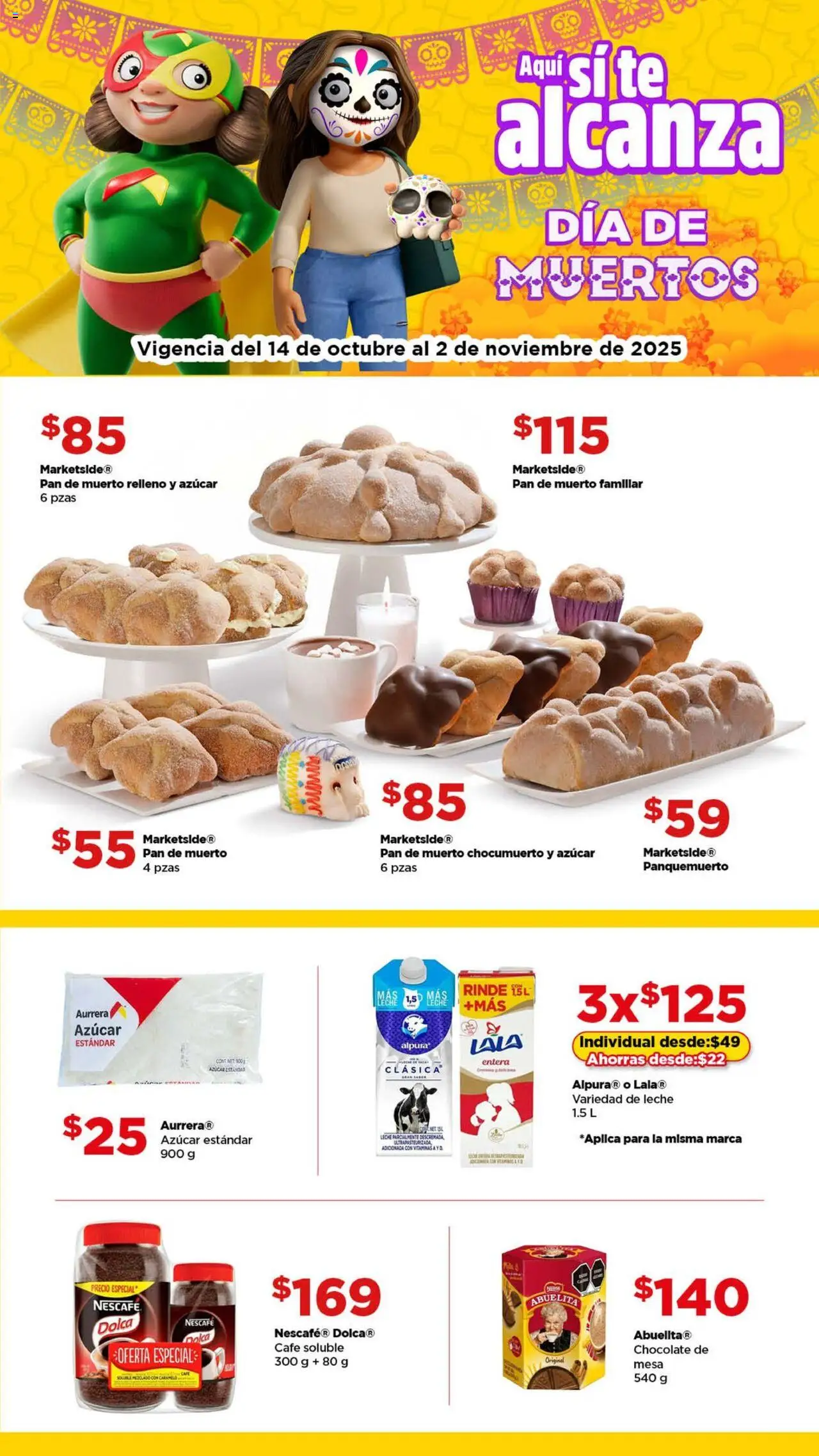Nuevas ofertas de Bodega Aurrerá válidas en toda la República Mexicana desde el 14.10.2025. ¡Encuentra las mejores ofertas en Bodega Aurrerá folleto Día de Muertos! | Página: 1 | Productos: Azúcar, Café, Vitaminas, Mesa