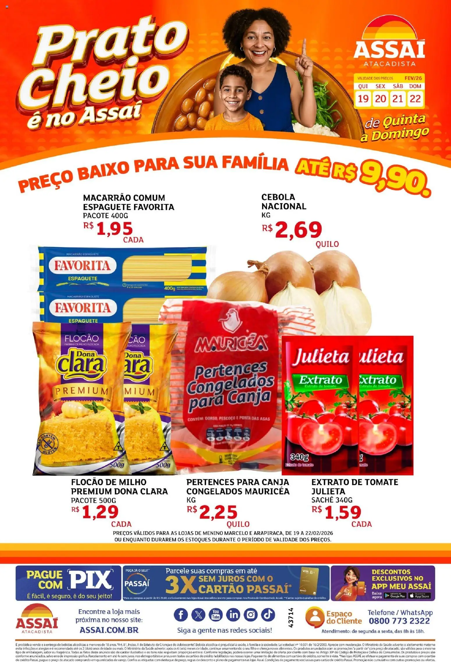 Assaí Atacadista Folheto - válido de 19.02.2026 | Página: 1 | Produtos: Espaguete, Baixo, Bebida, Telefone